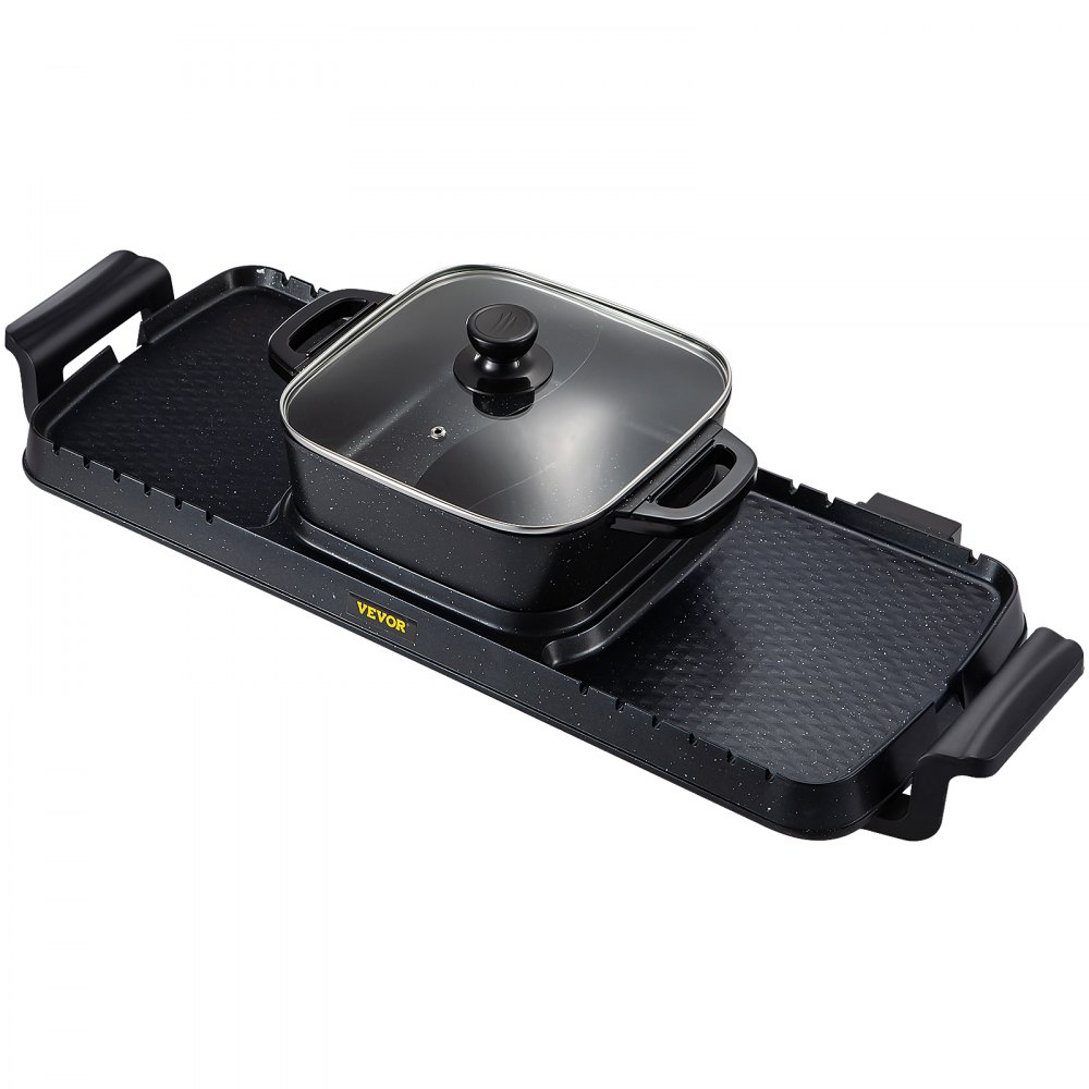 VEVOR Pentola Calda 800W Piastra Grill Elettrica 1600W da Tavolo BBQ Festa Uso Casalingo 2400W, Hotpot Elettrico con Piastra Doppia Grill da Banco per Esterni Temperatura Regolabile, Hotpot Elettrico