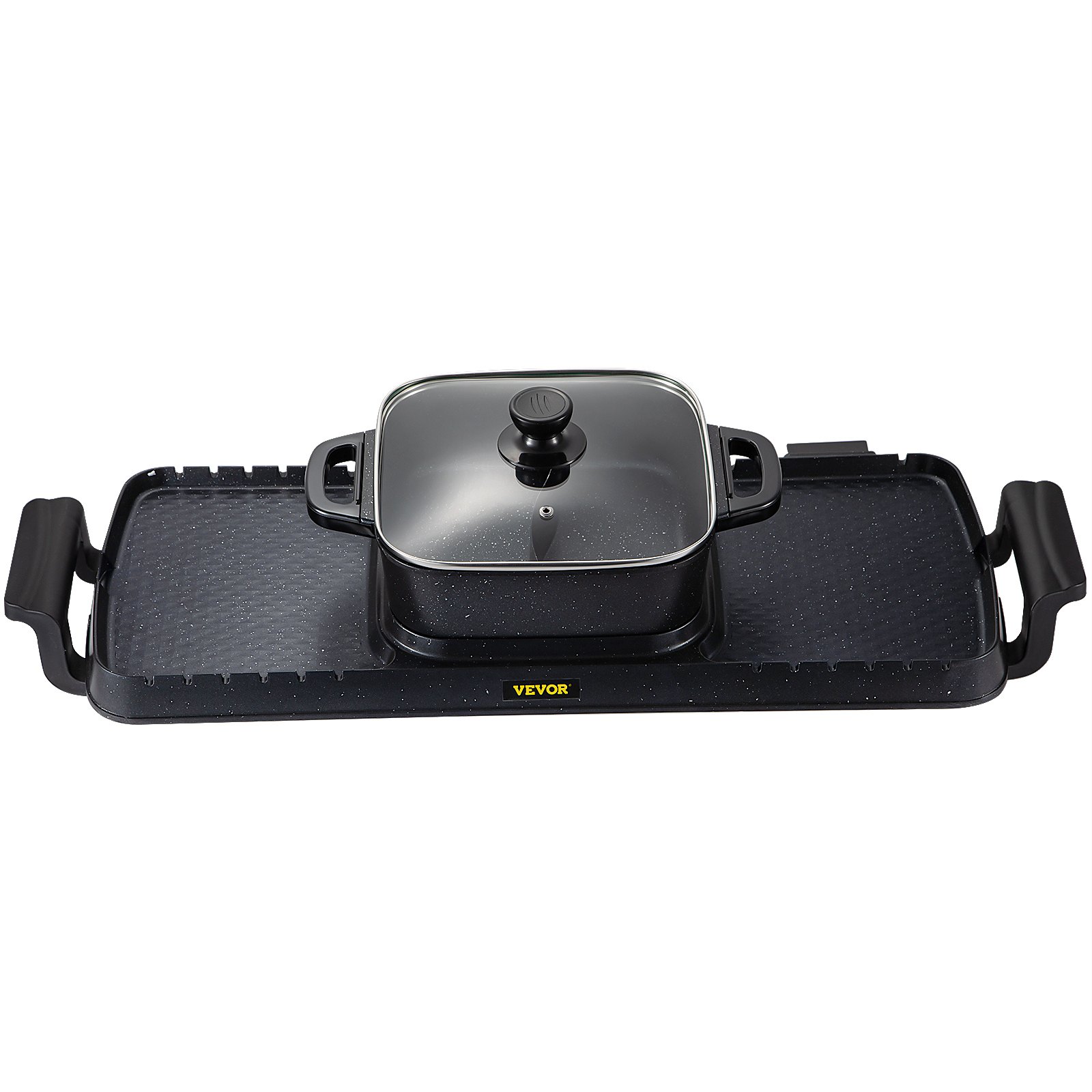 VEVOR Pentola Calda 800W Piastra Grill Elettrica 1600W da Tavolo BBQ Festa Uso Casalingo 2400W, Hotpot Elettrico con Piastra Doppia Grill da Banco per Esterni Temperatura Regolabile, Hotpot Elettrico