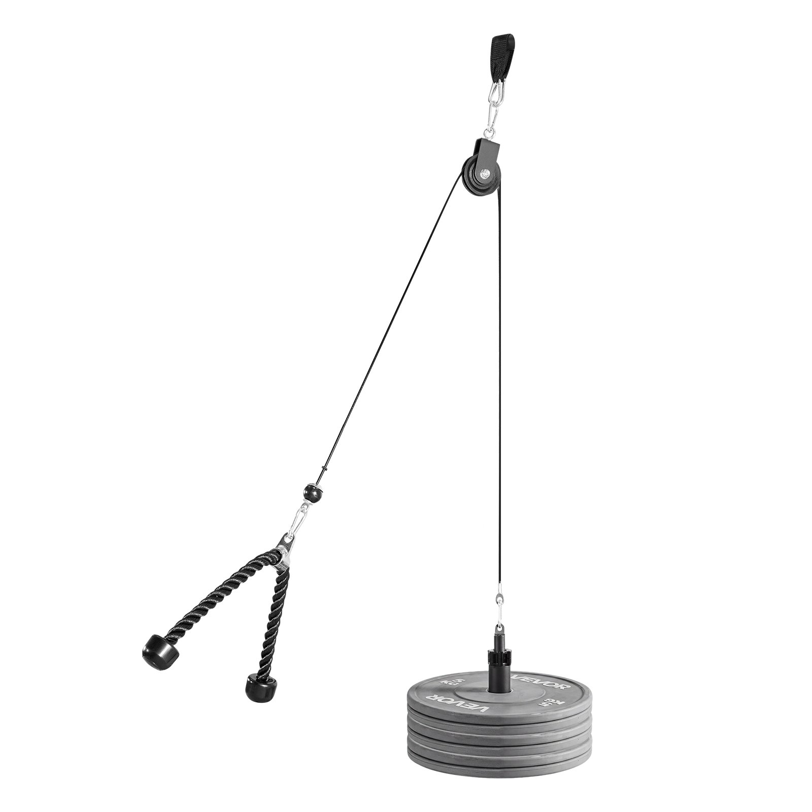 VEVOR Sistema a Carrucola da Soffitto per Lat Pulldown, Pulley da Palestra con 2 Cavi in Acciaio, Barra Corta e Maniglia, Attrezzo a Cavi per Bicipiti, Spalle, Braccio e Schiena, Capacità Max 127 kg