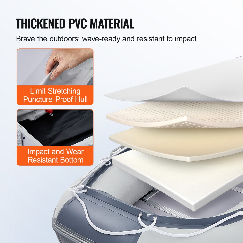 VEVOR Gommone Tender Barca Sportiva per 6 Persone, con Pavimento in Legno Marino, Zattera Gonfiabile per Barca da Pesca da 1500 libbre, Remi in Alluminio, Pompa d'Aria