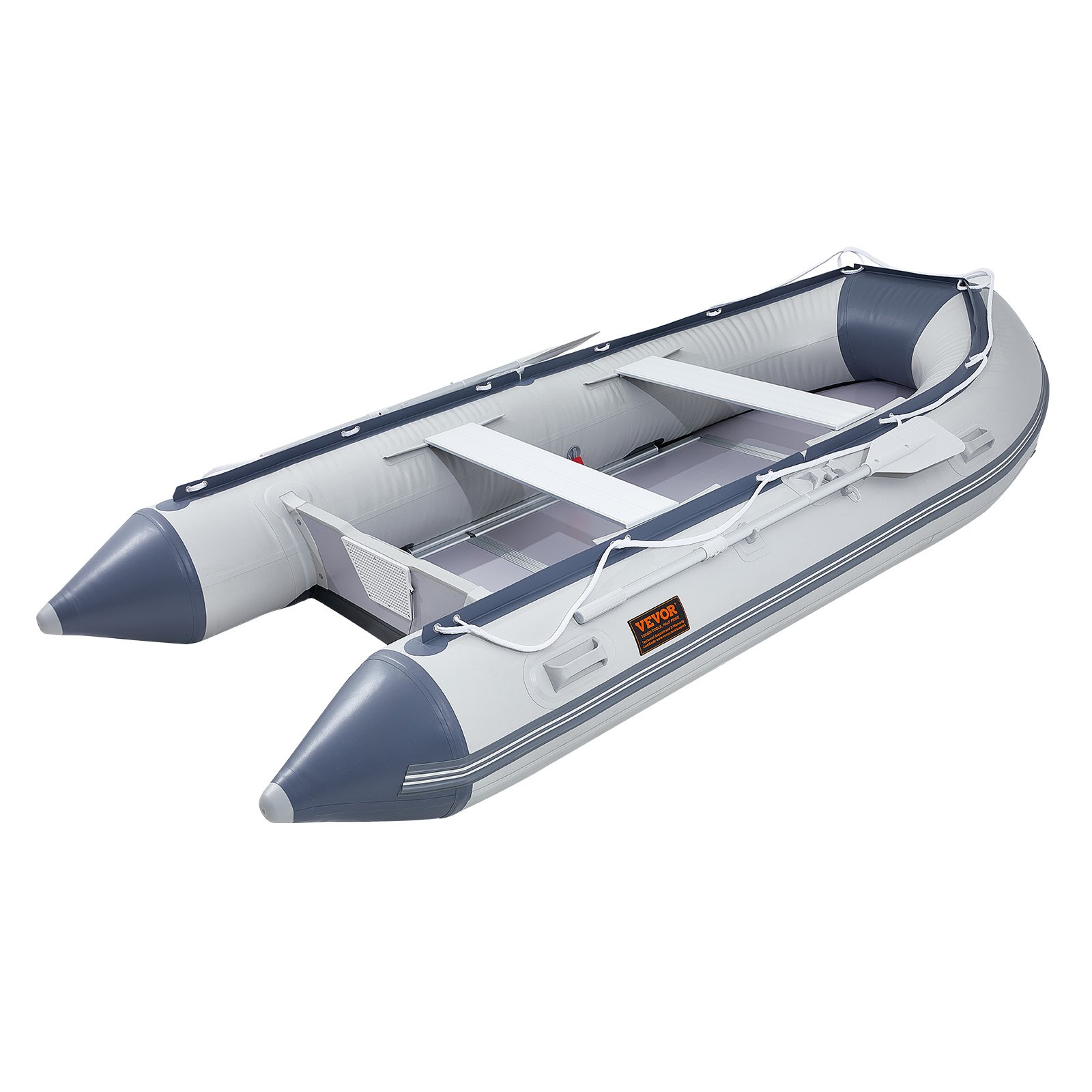 VEVOR Gommone Tender Barca Sportiva per 6 Persone, con Pavimento in Legno Marino, Zattera Gonfiabile per Barca da Pesca da 1500 libbre, Remi in Alluminio, Pompa d'Aria