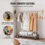VEVOR Stand Appendiabiti a Rotelle Lunghezza Regolabile 1280 - 1870 mm Altezza tra 1452 - 1883 mm per Camera da Letto Soggiorno, Appendiabiti in Acciaio al Carbonio Q235, Stand Appendiabiti a Rotelle