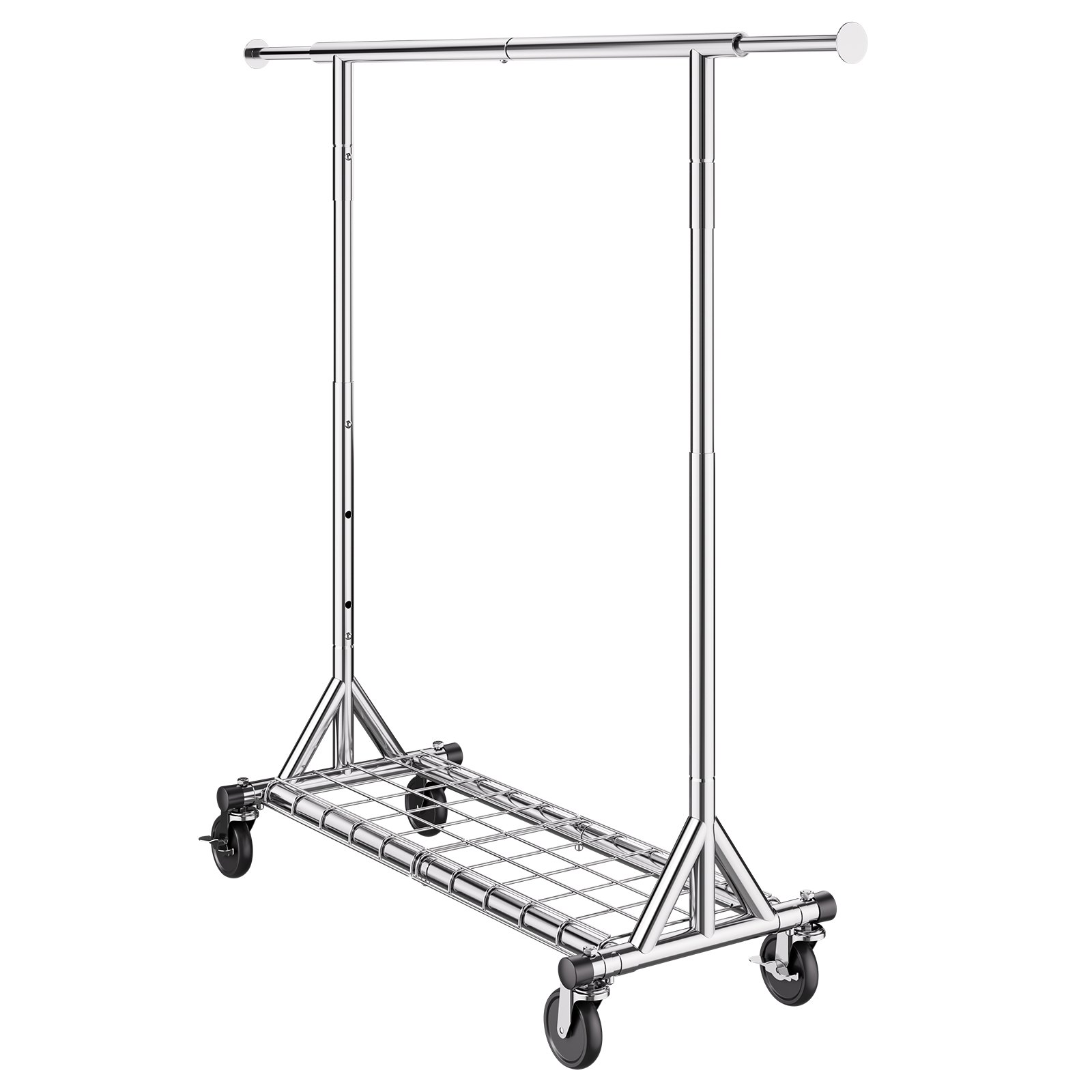 VEVOR Stand Appendiabiti a Rotelle Lunghezza Regolabile 1280 - 1870 mm Altezza tra 1452 - 1883 mm per Camera da Letto Soggiorno, Appendiabiti in Acciaio al Carbonio Q235, Stand Appendiabiti a Rotelle
