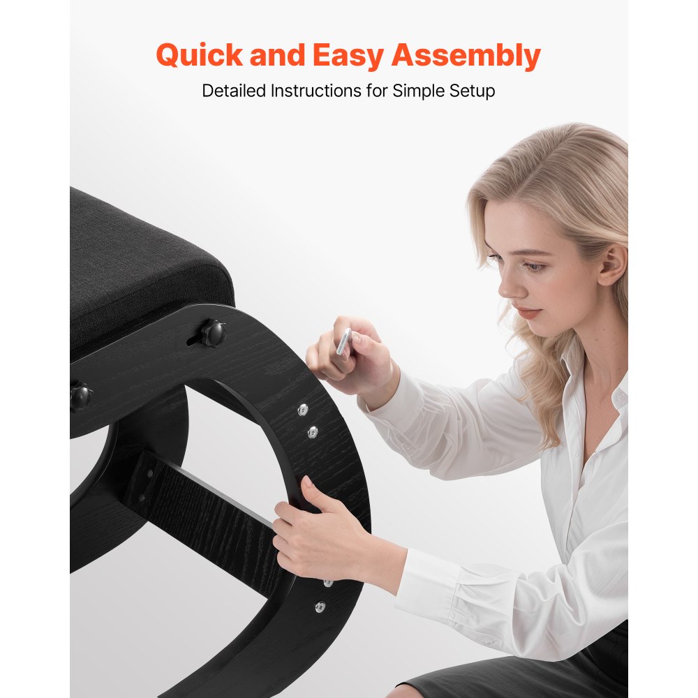 VEVOR Sedia Ergonomica a Ginocchio Altezza Regolabile Carico 120kg, Sgabello Ergonomico Inginocchiato Struttura in Legno per Sollievo di Collo Schiena Lavoro Lettura Meditazione Casa Ufficio, Nero