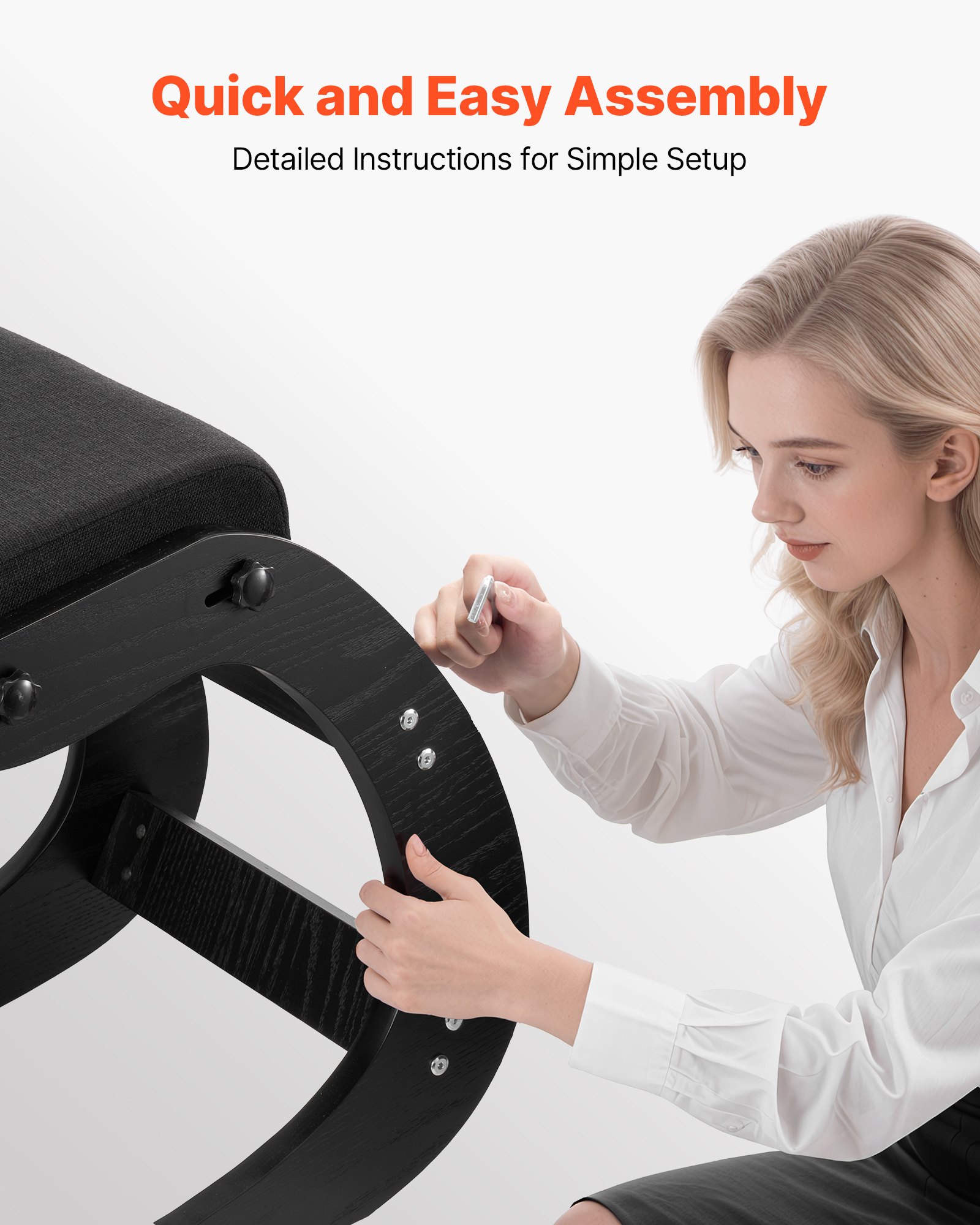 VEVOR Sedia Ergonomica a Ginocchio Altezza Regolabile Carico 120kg, Sgabello Ergonomico Inginocchiato Struttura in Legno per Sollievo di Collo Schiena Lavoro Lettura Meditazione Casa Ufficio, Nero