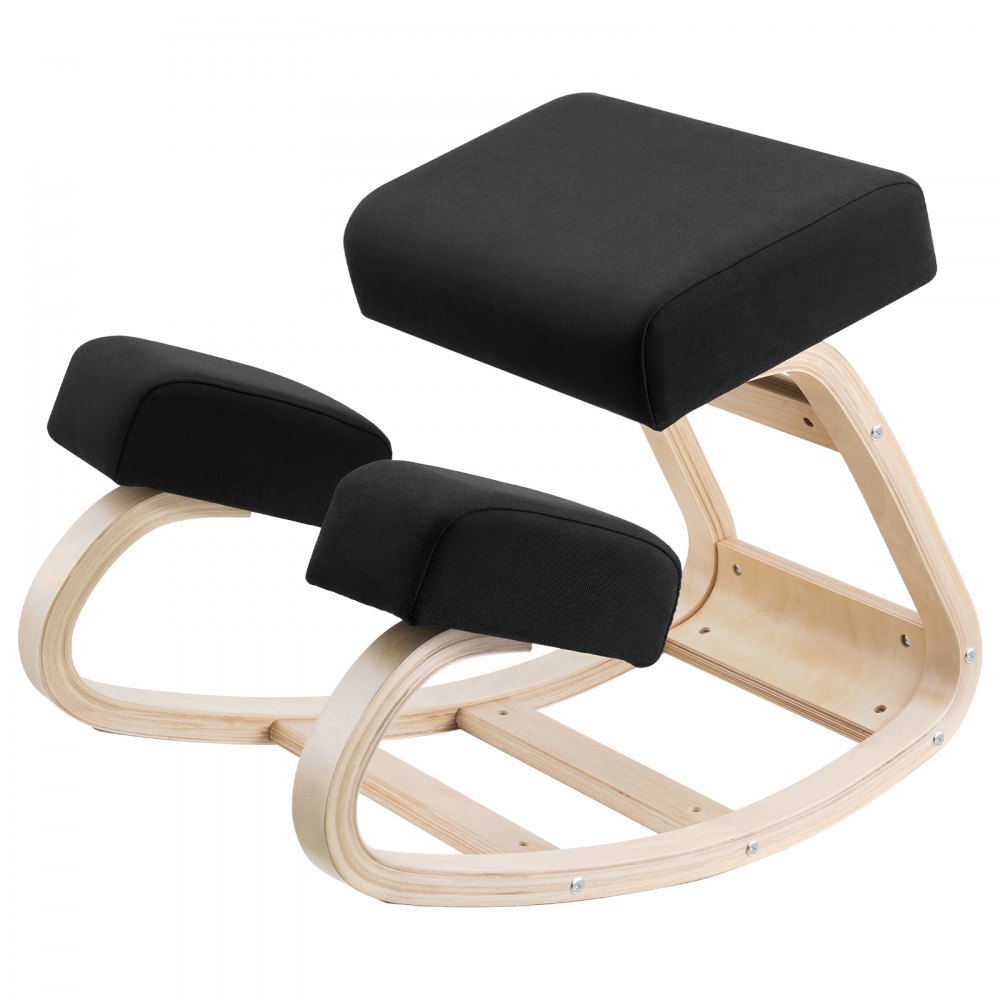 VEVOR Sedia Ergonomica a Ginocchio Cuscino in Schiuma Carico max 120 kg, Sgabello Ergonomico Inginocchiato Struttura in Legno per Sollievo Collo Schiena Lavoro Lettura Meditazione Casa Ufficio, Nero