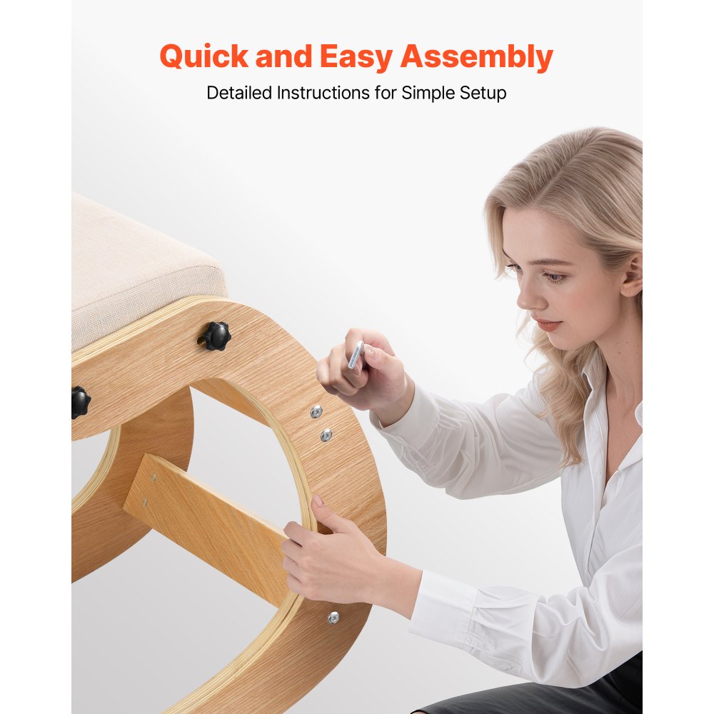 VEVOR Sedia Ergonomica da Ginocchio Cuscino in Schiuma Carico 120 kg, Sedia Inginocchiata per Scrivania Struttura in Legno, Sgabello Regolabile per Lavoro Lettura Meditazione da Casa Ufficio, Beige