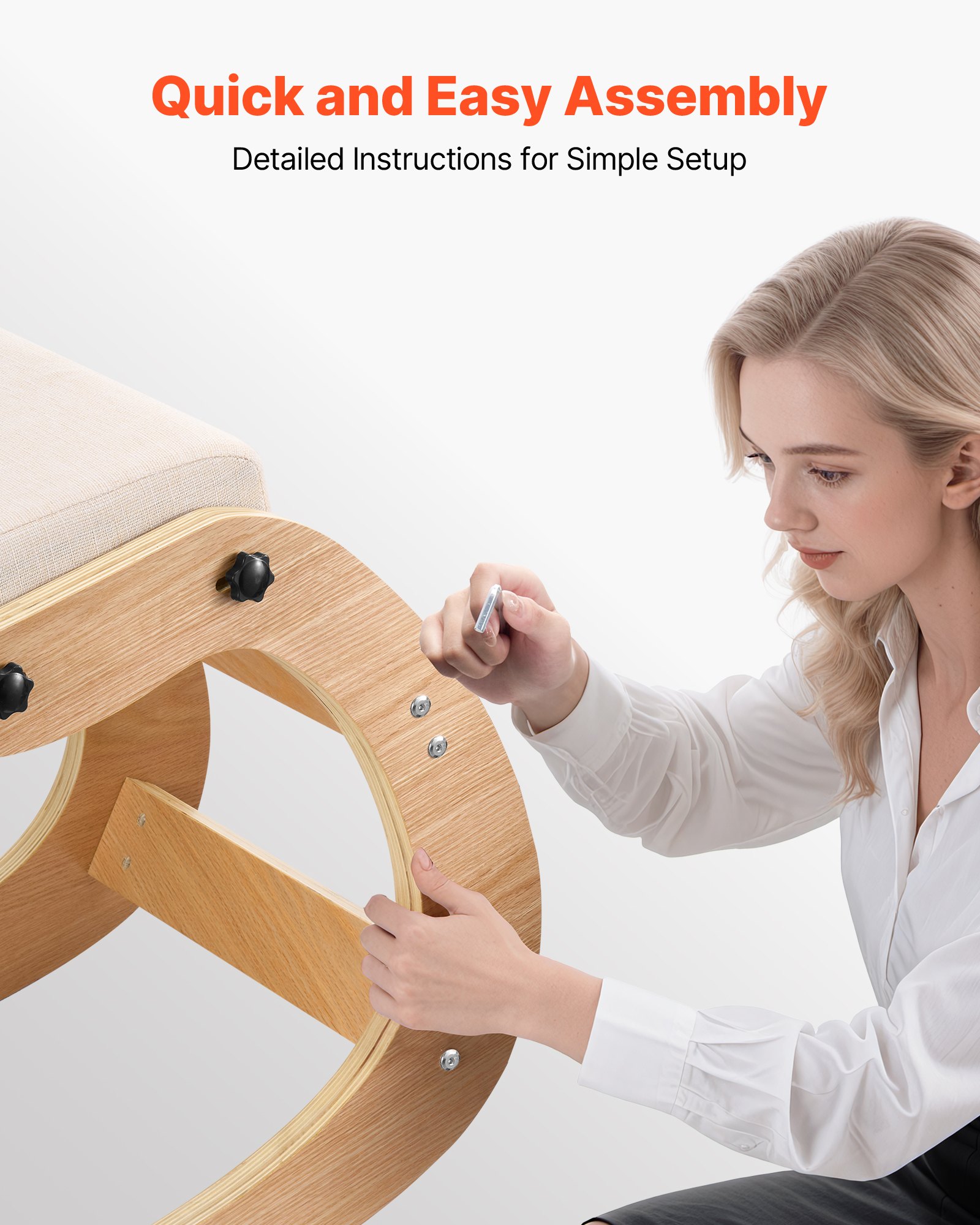 VEVOR Sedia Ergonomica da Ginocchio Cuscino in Schiuma Carico 120 kg, Sedia Inginocchiata per Scrivania Struttura in Legno, Sgabello Regolabile per Lavoro Lettura Meditazione da Casa Ufficio, Beige