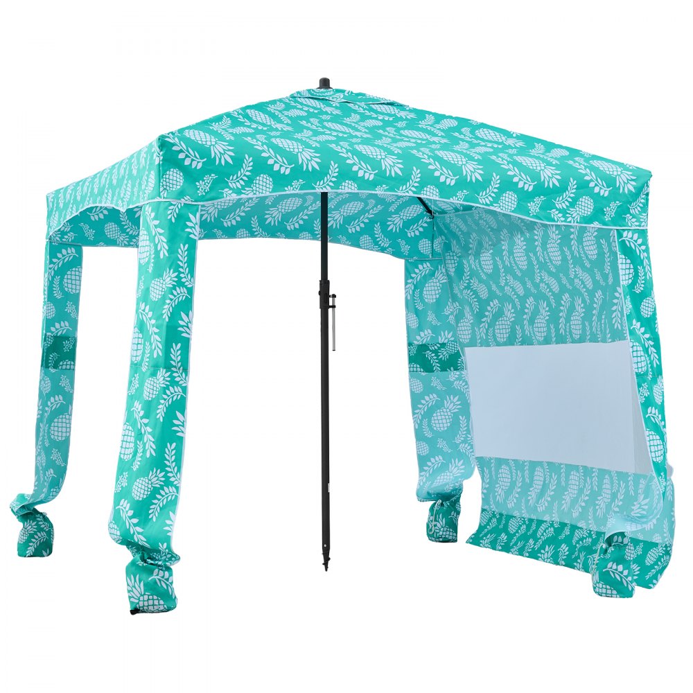 VEVOR Tenda da Spiaggia da 1830 x 1830 x 2290 mm, con Parete Laterale e Tasche per la Sabbia, Ombrellone Parasole Portatile Regolabile in Altezza per Famiglia e Amici, Verde Chiaro con Motivi