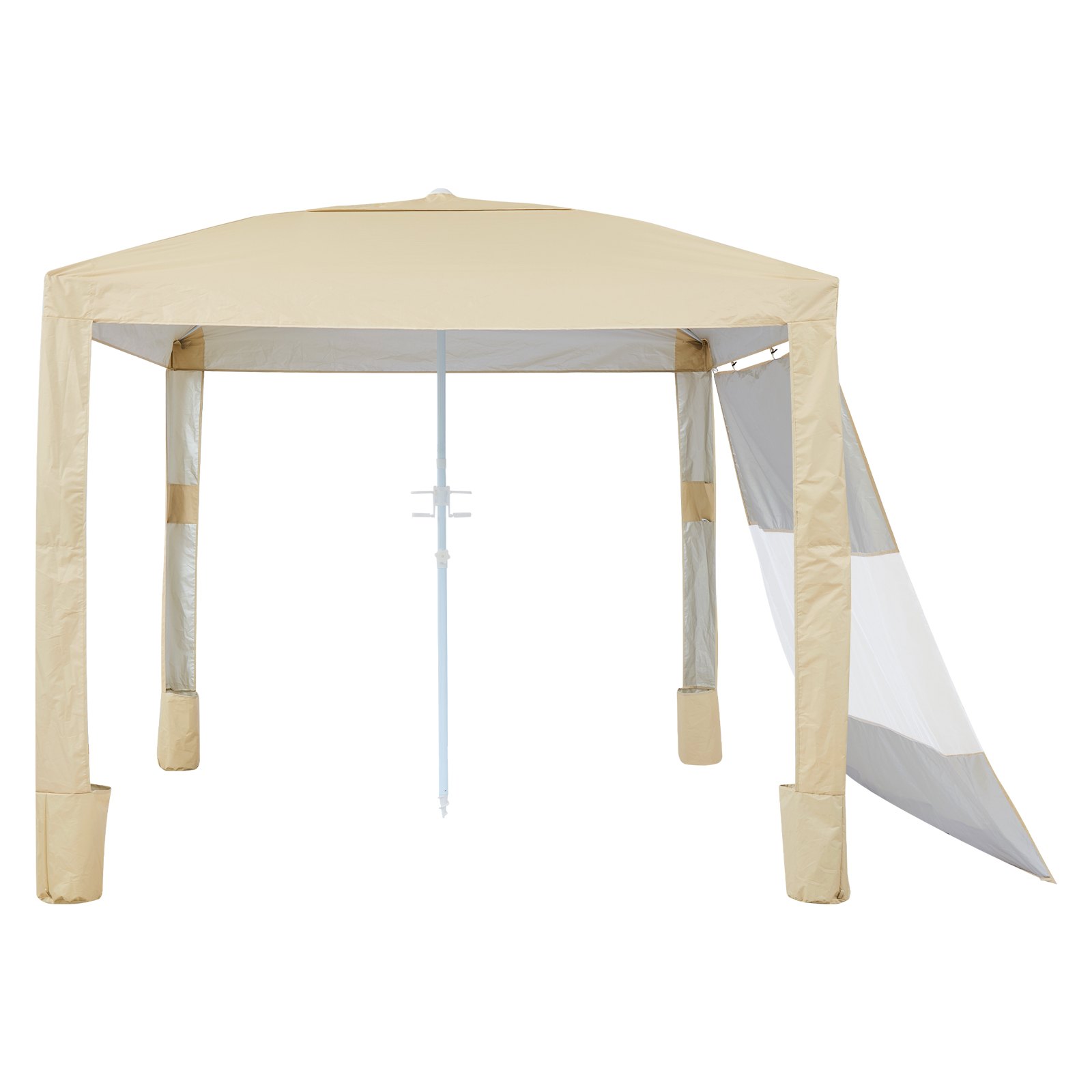 VEVOR Tenda da Spiaggia da 2400 x 2400 x 2400 mm, con Parete Laterale, Facile da Montare, con Tasche per la Sabbia, Ombrellone Parasole Portatile Regolabile in Altezza per Famiglia e Amici, khaki
