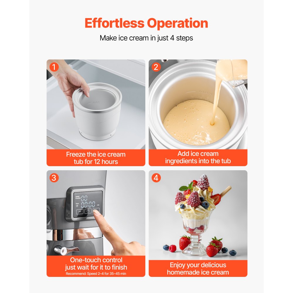 VEVOR Gelatiera 1,7L, Planetaria a 6 Velocità con Display Digitale a LED, Timer, Paletta, Gancio per Impastare e Paraspruzzi, per Yogurt Gelato Fai da Te, Gelato alla Frutta, Sorbetto, Grigio 1400W