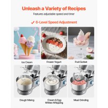 VEVOR Gelatiera 1,7L, Planetaria a 6 Velocità con Display Digitale a LED, Timer, Paletta, Gancio per Impastare e Paraspruzzi, per Yogurt Gelato Fai da Te, Gelato alla Frutta, Sorbetto, Grigio 1400W
