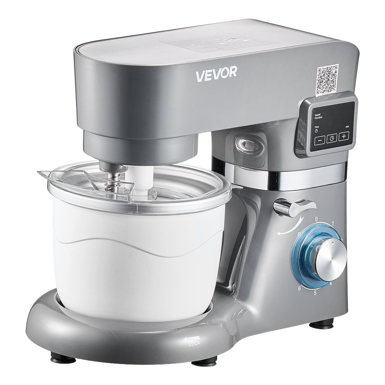 VEVOR Gelatiera 1,7L, Planetaria a 6 Velocità con Display Digitale a LED, Timer, Paletta, Gancio per Impastare e Paraspruzzi, per Yogurt Gelato Fai da Te, Gelato alla Frutta, Sorbetto, Grigio 1400W