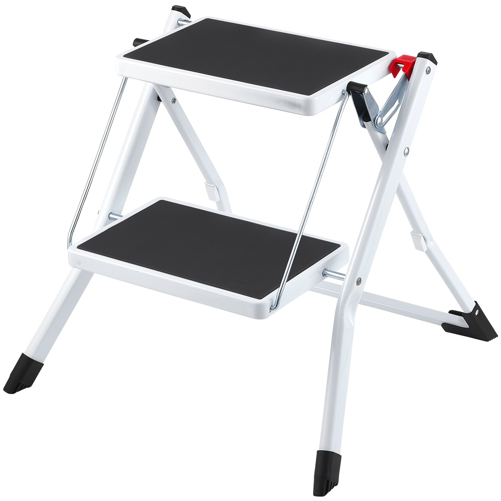 VEVOR Household Ladder 500x480x450mm Folding Steel Step Ladder 2 Steps 150kg Load Capacity Folding Step Stool Double Step Ladder 445mm High Kitchen Ladder Non-Slip Step Stool