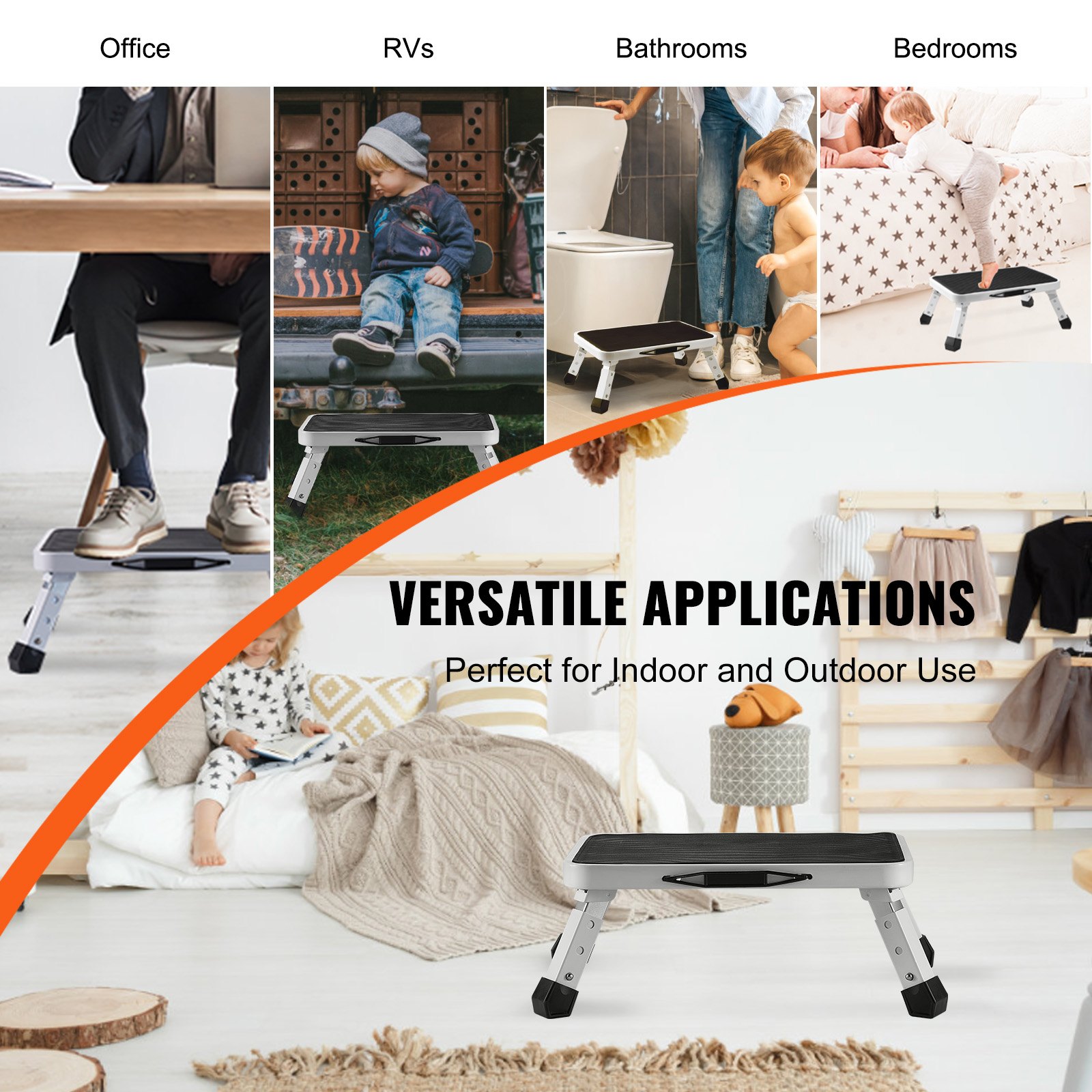 VEVOR Sgabello Portatile Capacità max. 150 kg, Scaletta Pieghevole in Acciaio 3 Altezza Regolabile, Sgabello Portatile per Bambini Adulti, Gradino Antiscivolo per Ufficio Cucina Bagni Camere da Letto