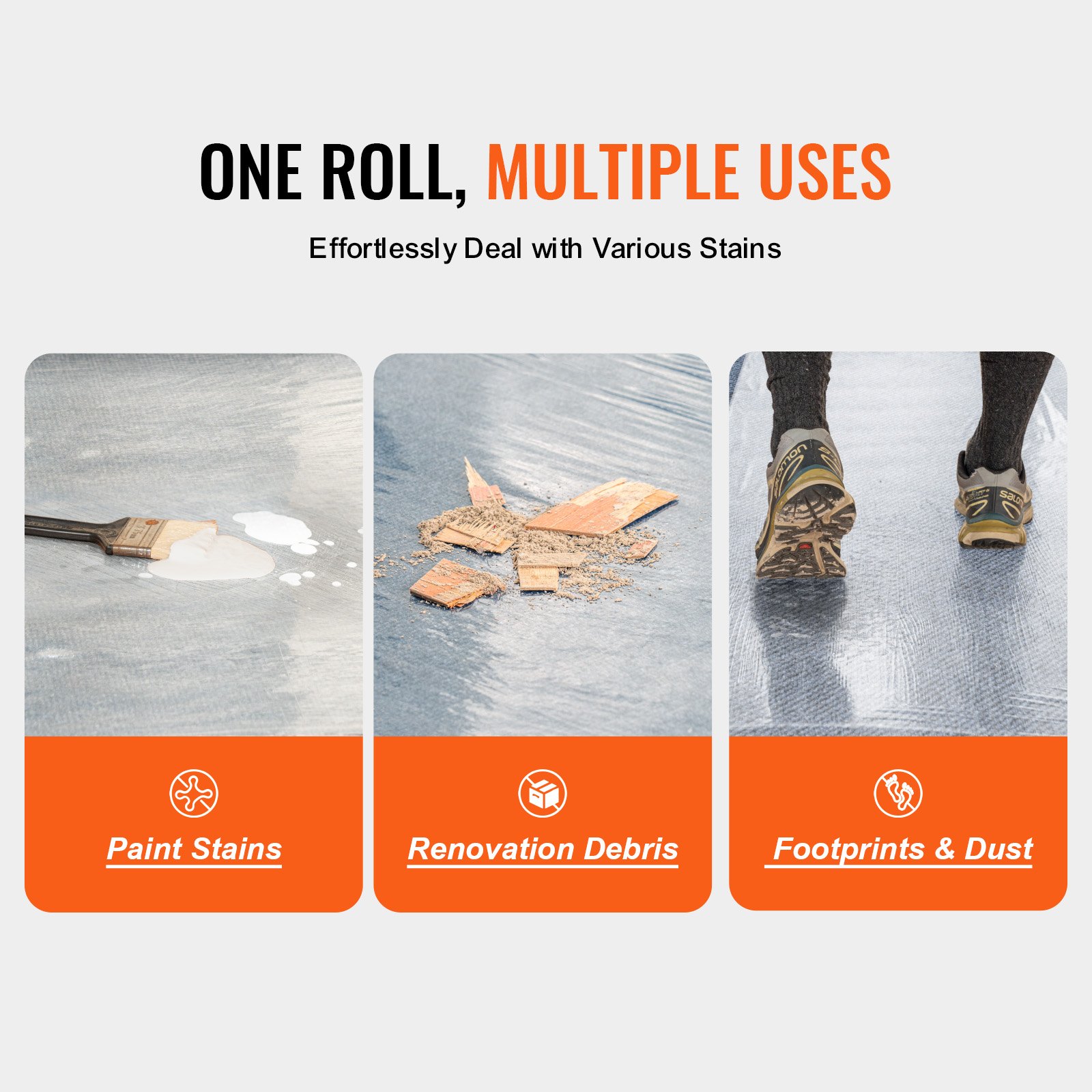 VEVOR Pellicola Protettiva per Tappeti, 0,6 x 30,48 m Protezione Pavimenti Superfici con Supporto Autoadesivo Rotolo Protettivo, per Tappetini Auto Adesivo Polietilene per Ristrutturazioni Edili