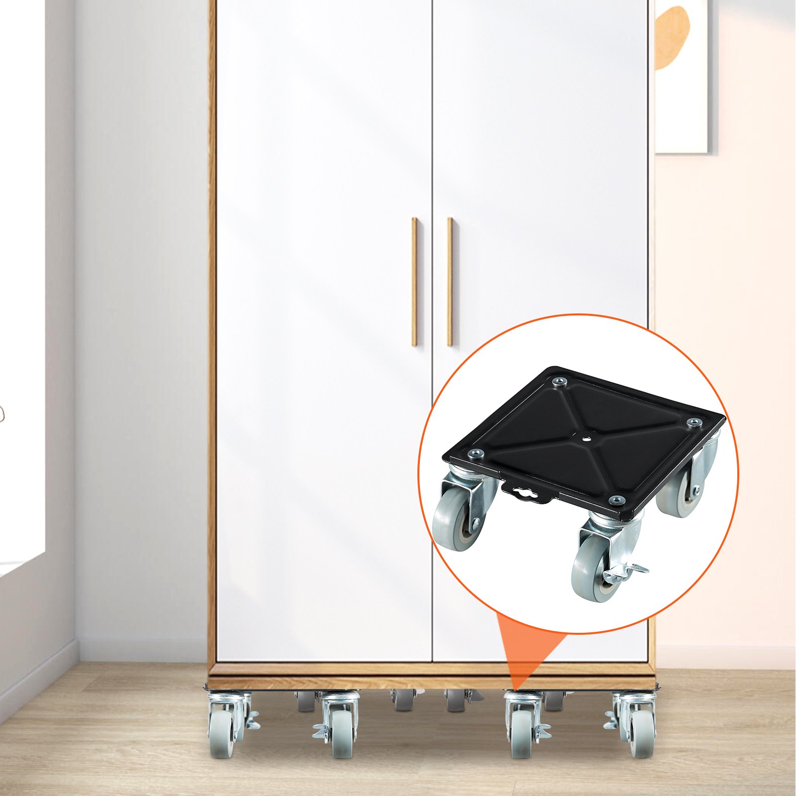 VEVOR Set di Pattini a Rotelle 4 Pezzi per Trasporto di Carichi Pesanti Mobili Grandi Capacità Carico Max. 454kg, Pattini in Acciaio al Carbonio Ruote in PP Rotazione a 360°, Carrello Traslochi 4 Pz