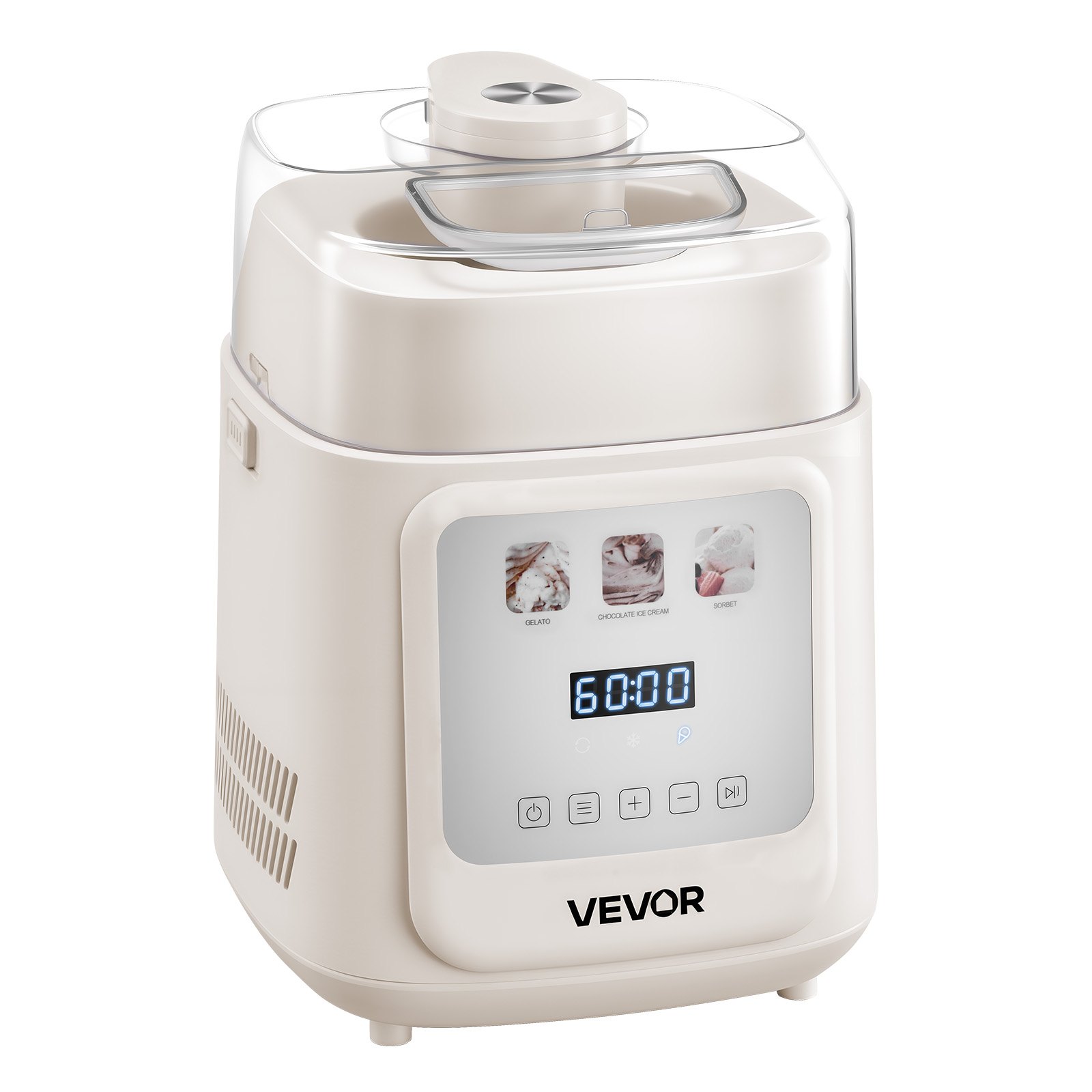 VEVOR Gelatiera Automatica Verticale con Compressore Integrato, Macchina per Gelato Senza Precongelamento da 1 L Sorbettiera Elettrica a 4 Modalità, Macchina per Gelato con Compressore per Casa