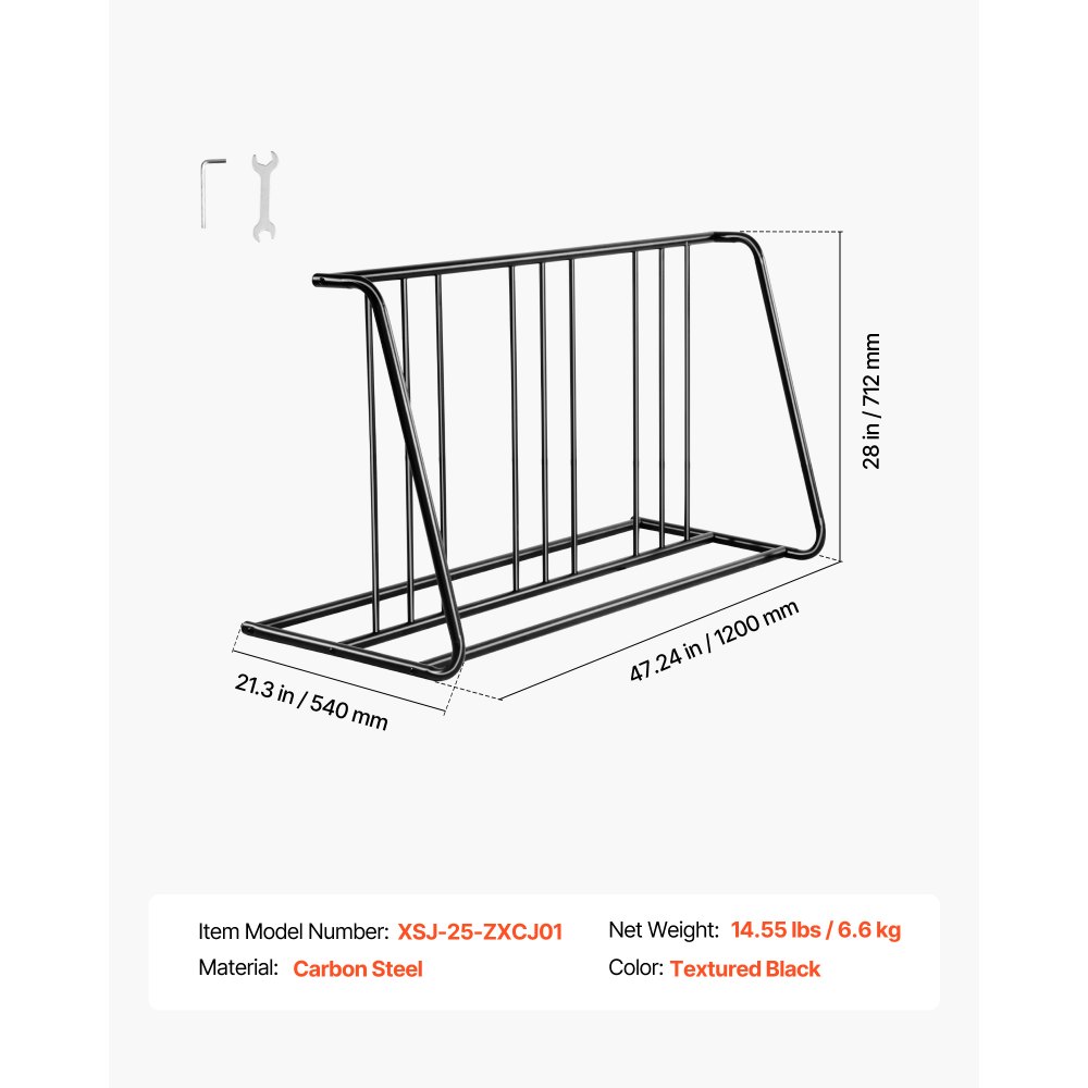 VEVOR Bike Rack, Fits Tire Width 3 Inch/76.2 mm, Carbon Steel Double-Sided Grid Bike Rack Stand, Freestanding Bicycle Storage Holder for Curbside, Garage, Indoor, Outdoor Parking, 6-Bicycle Capacity