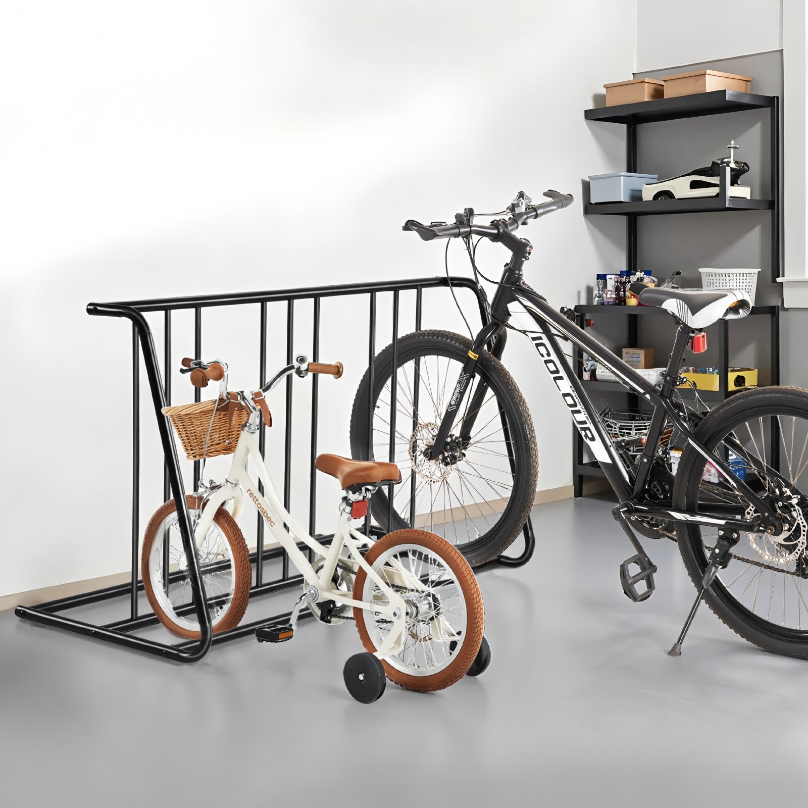 VEVOR Supporto da Pavimento per Bicicletta, per Pneumatici da 76,2 mm, Supporto per Bici con Griglia Bifacciale in Acciaio al Carbonio, per Garage, Interno ed Esterno, Capacità 6 Biciclette