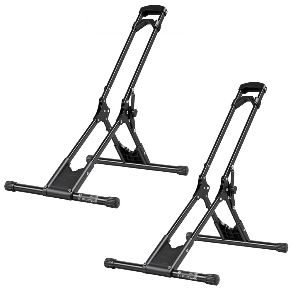 VEVOR Supporto per Bicicletta 2 Pezzi, Portabici da Pavimento Pieghevole, Rastrelliera da Pavimento in Acciaio al Carbonio, per Ruote da 508-737 mm, Installazione Senza Fori, per Garage e Casa, Nero