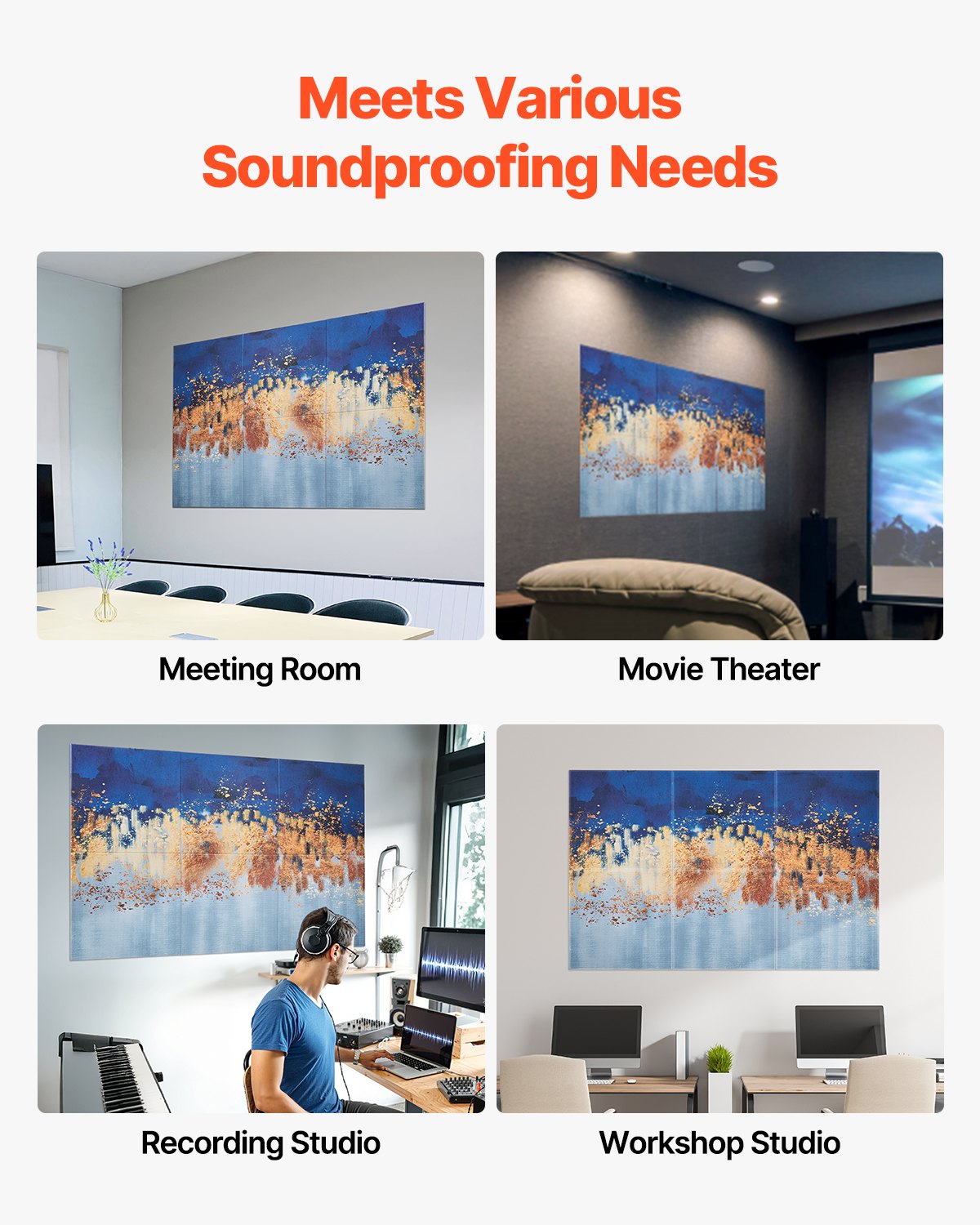 VEVOR 6-pack acoustic panels, 1800x1200x10 mm, acoustic wall panels, self-adhesive decorative sound-absorbing and sound-dampening panels for home, office, studio, playroom, theater, paintings