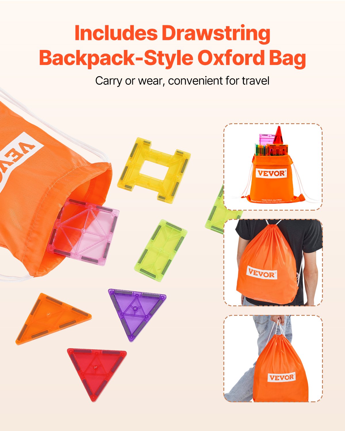 VEVOR Piastrelle Magnetiche 75 x 75 x 6,5 mm Blocchi da Costruzione Magnetici per Bambini 32 PZ, Set di Costruzioni Magnetiche con Borsa Portaoggetti, Giocattoli Educativi Sensoriali STEM da Impilare