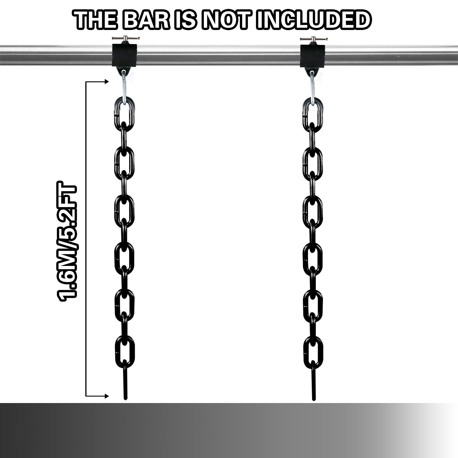 VEVOR Set di Catene Nero per Sollevamento Peso 1,6M Anello in Acciaio Inox 20kg, Catene 1,6M da 2 Pezzi in Acciaio Inox per Allenamento Fisico a Palestra 20kg Nero con Anello Diametro 5cm da Collegare