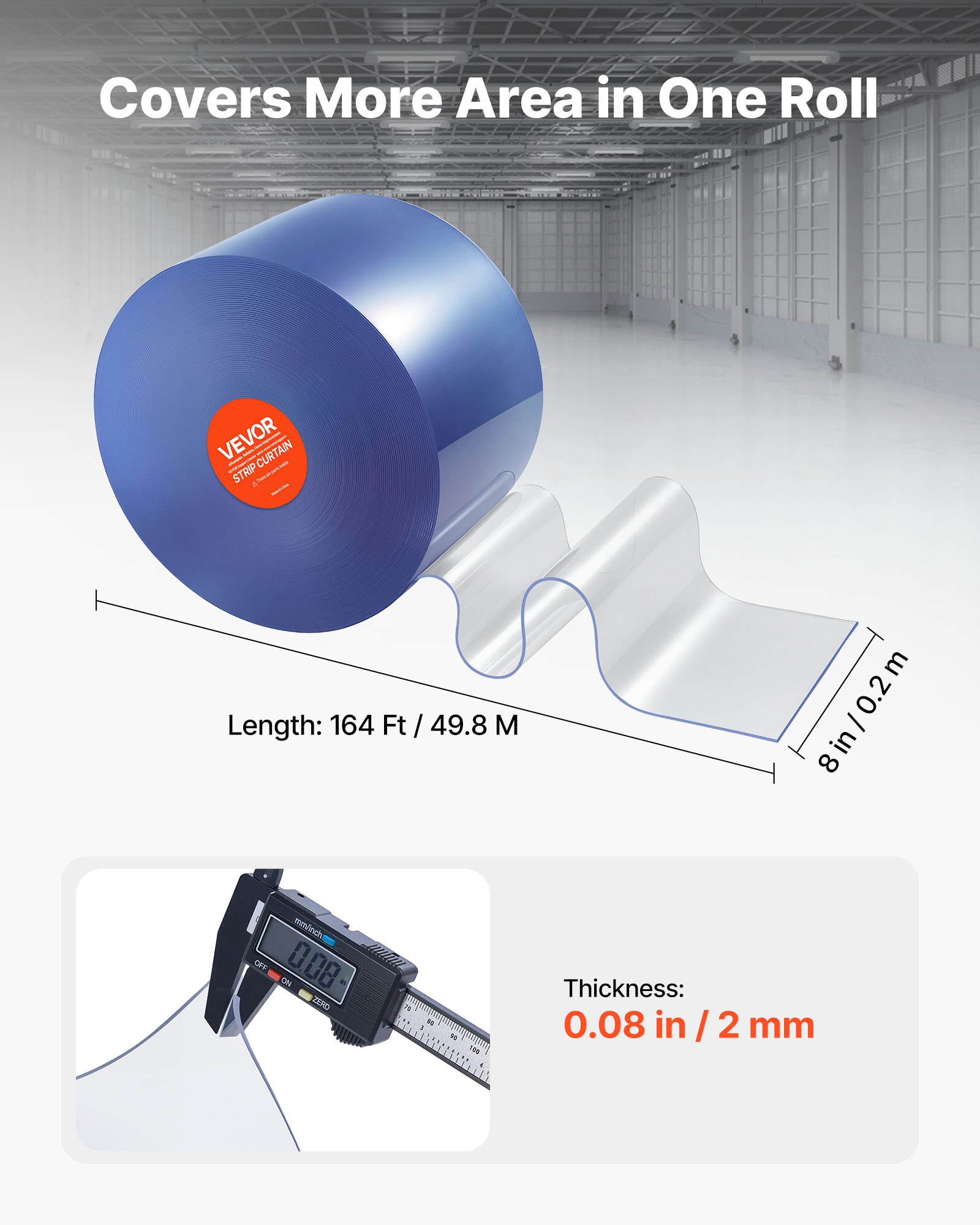 VEVOR Tenda a Strisce in Plastica Lunghezza 30,5 m, Rotolo di Striscia Larghezza 30,5 cm per Porta in Plastica Liscia per Porte, Rotolo a Strisce Trasparente per Magazzini, Congelatori, Garage