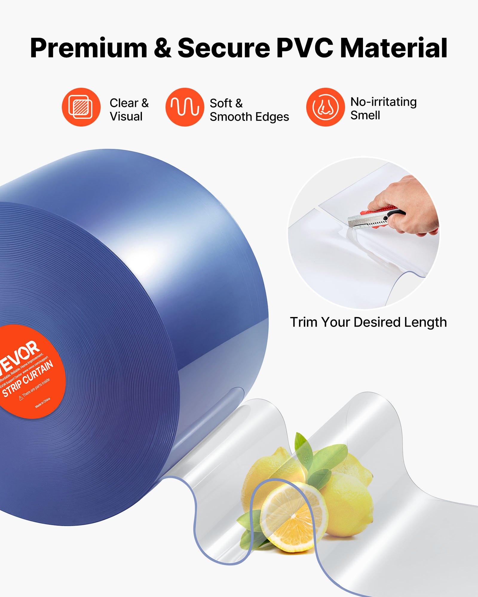 VEVOR Tenda a Strisce in Plastica Lunghezza 30,5 m, Rotolo di Striscia Larghezza 30,5 cm per Porta in Plastica Liscia per Porte, Rotolo a Strisce Trasparente per Magazzini, Congelatori, Garage