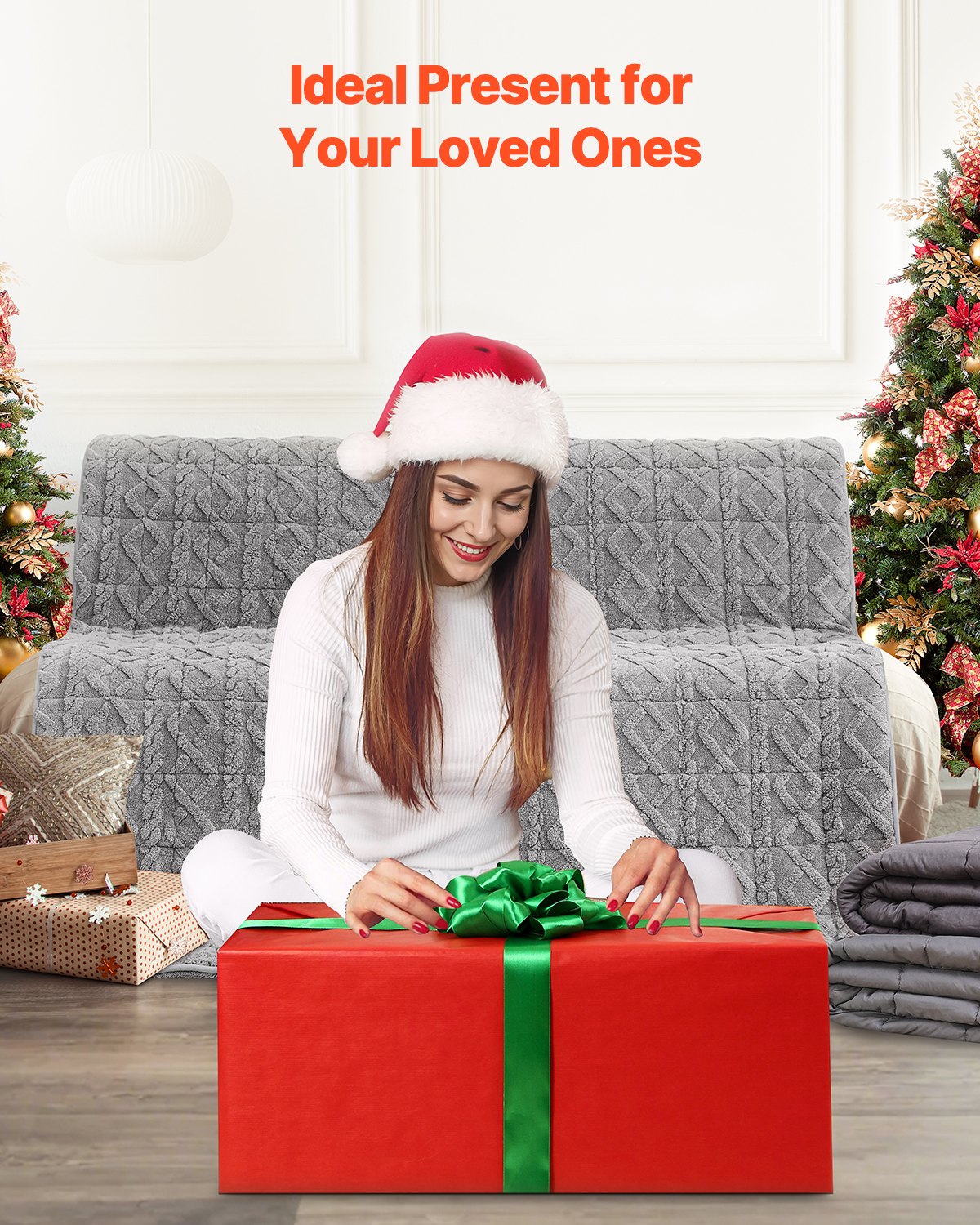 VEVOR Weighted Blanket, 9 kg, Therapy Blanket 1524x2032 mm, Queen-Size Weighted Blanket, Sherpa Fleece Blanket with Glass Beads, for Adults 90-113 kg, Relief from Anxiety & Stress, Grey