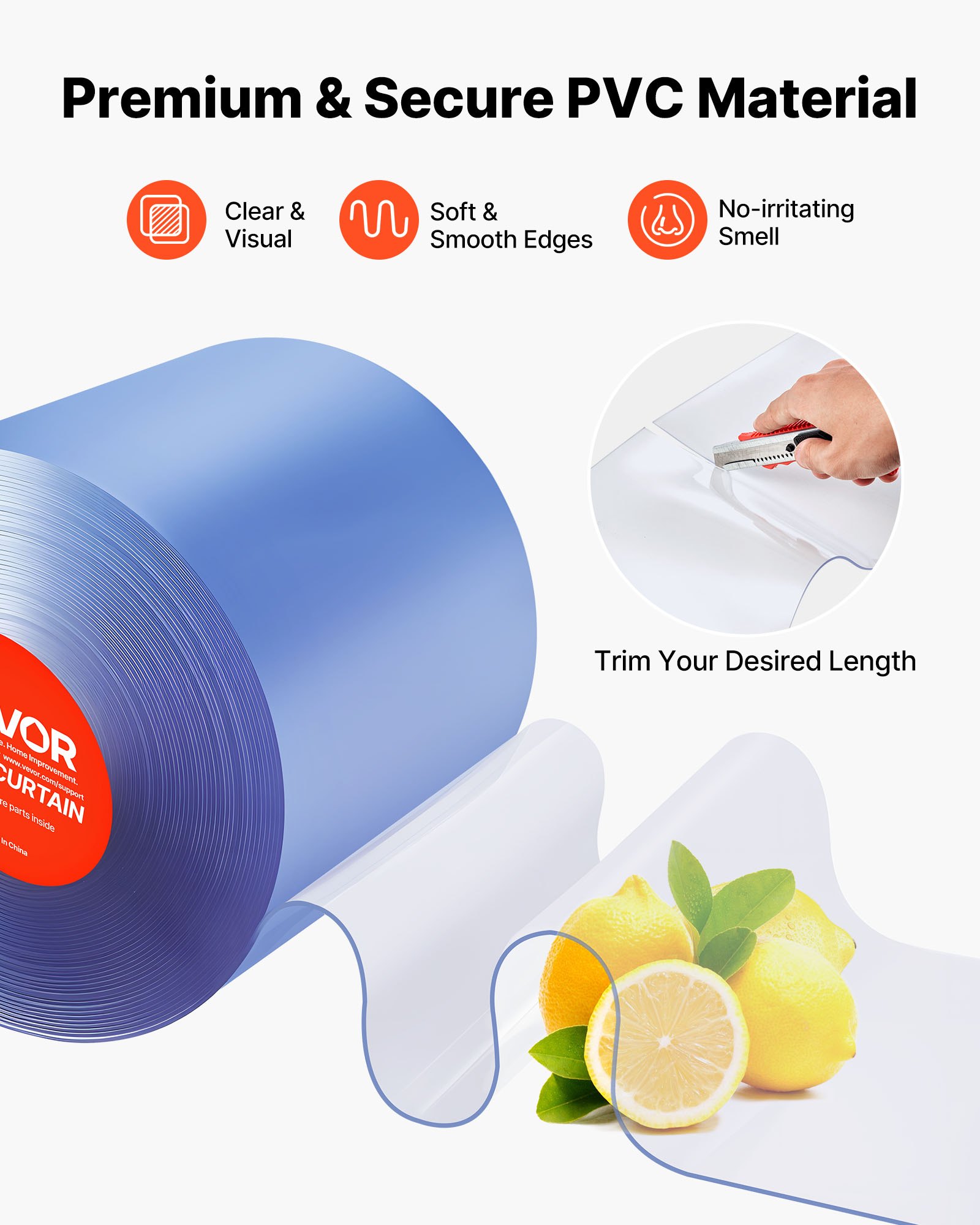 VEVOR Tenda a Strisce Trasparente, 30,8 m x 30,5 cm, Rotolo Sfuso di Strisce in Plastica per Porte, Strisce per Tende per Congelatori e Frigoriferi per Porte di Supermercati, Garage e Magazzini