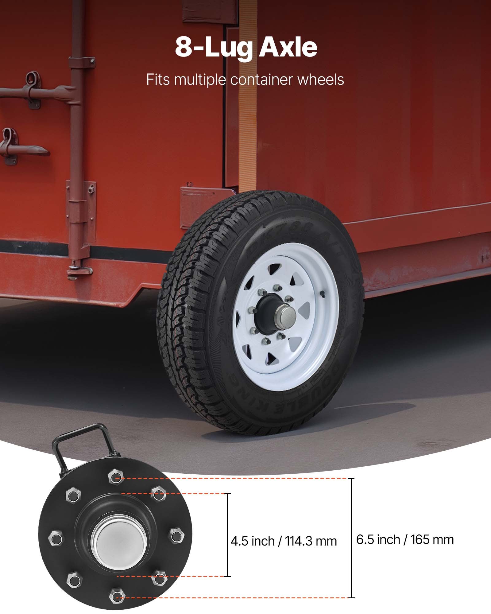 VEVOR Shipping Container Wheels 8-Lug Wheels Kit, Heavy Duty Shipping Container Axle with Ratchet Tie Down-Moves 6 m-12 m, Secure Transport for Dock, Warehouse, Construction Site, Black