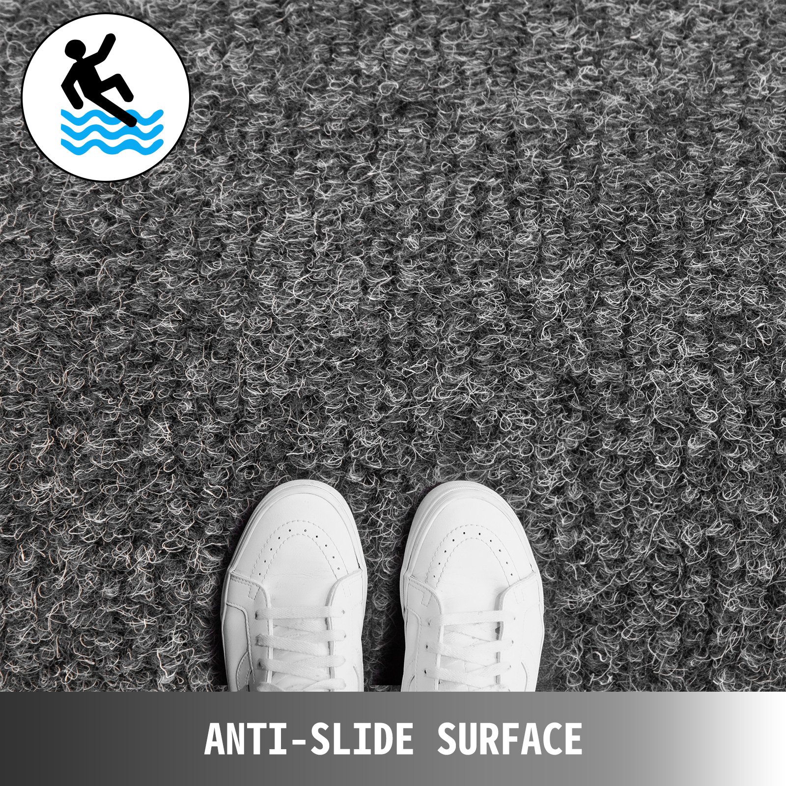 Tappeto Poliestere + Tpr Antiscivolo 1,8x14m Moquette Interno/esterno Grigio