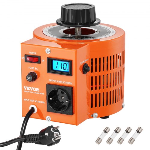 VEVOR Trasformatore di tensione 2000VA, 6,6 A, Ingresso 230 V, Uscita 0-300 V, Regolatore di tensione CA LCD 4 fusibili, Interruttore di controllo termico per Home Office Industriali