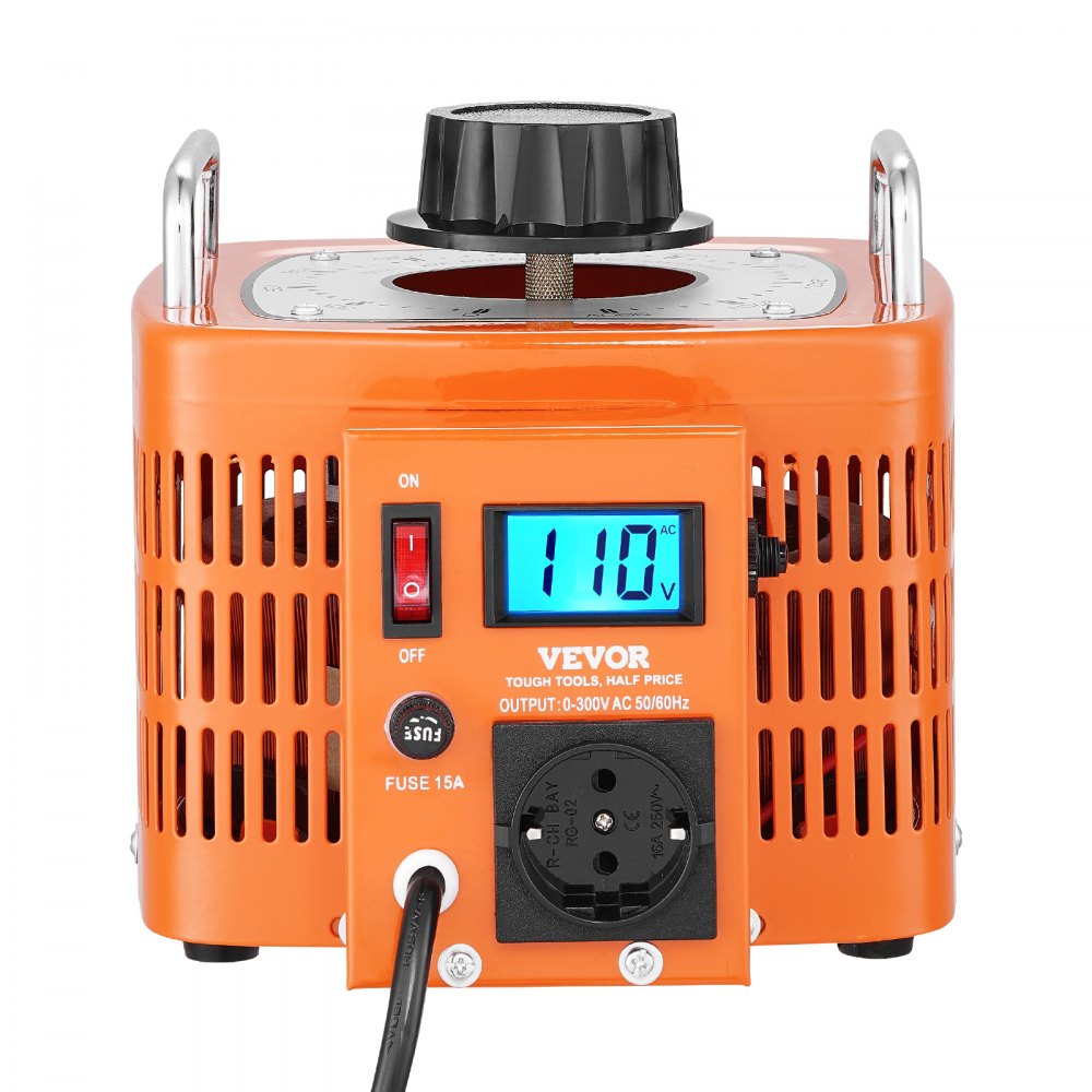 VEVOR Trasformatore di Tensione 3000VA, 10A, Ingresso 230V, Uscita 0-300V, Regolatore di Tensione AC LCD 4 Fusibili, Interruttore di Controllo Termico per Ufficio Industriale Domestico