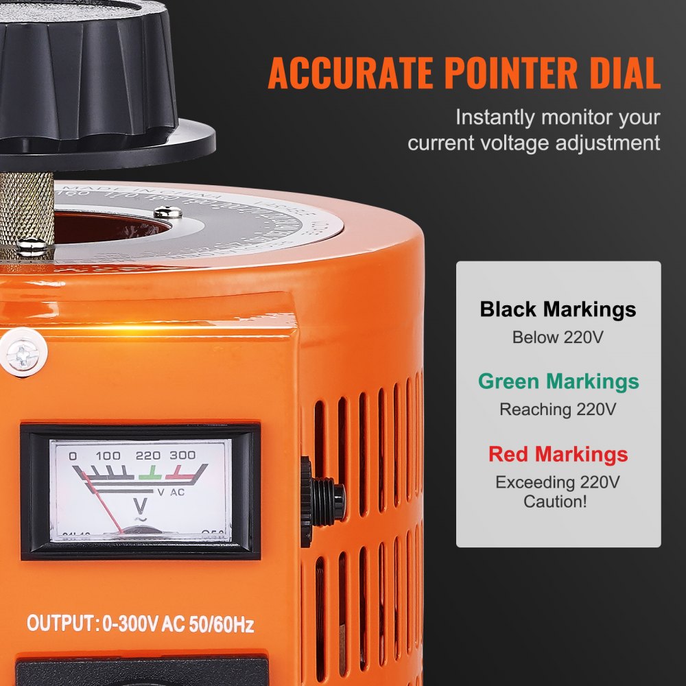 VEVOR 1000VA Variable Voltage Transformer, 3.3 Amps, 230V Input, 0-300V Output, AC Voltage Regulator Power Supply, with 4 Additional Fuses, for Home, Industry, Office