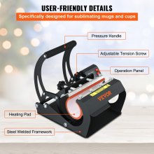 VEVOR termopressa Pressa a caldo della Tazza 500W Macchina della Pressa di Calore a Trasferimento Termico Nero in Gel di Silice e Ferro può Trasferire