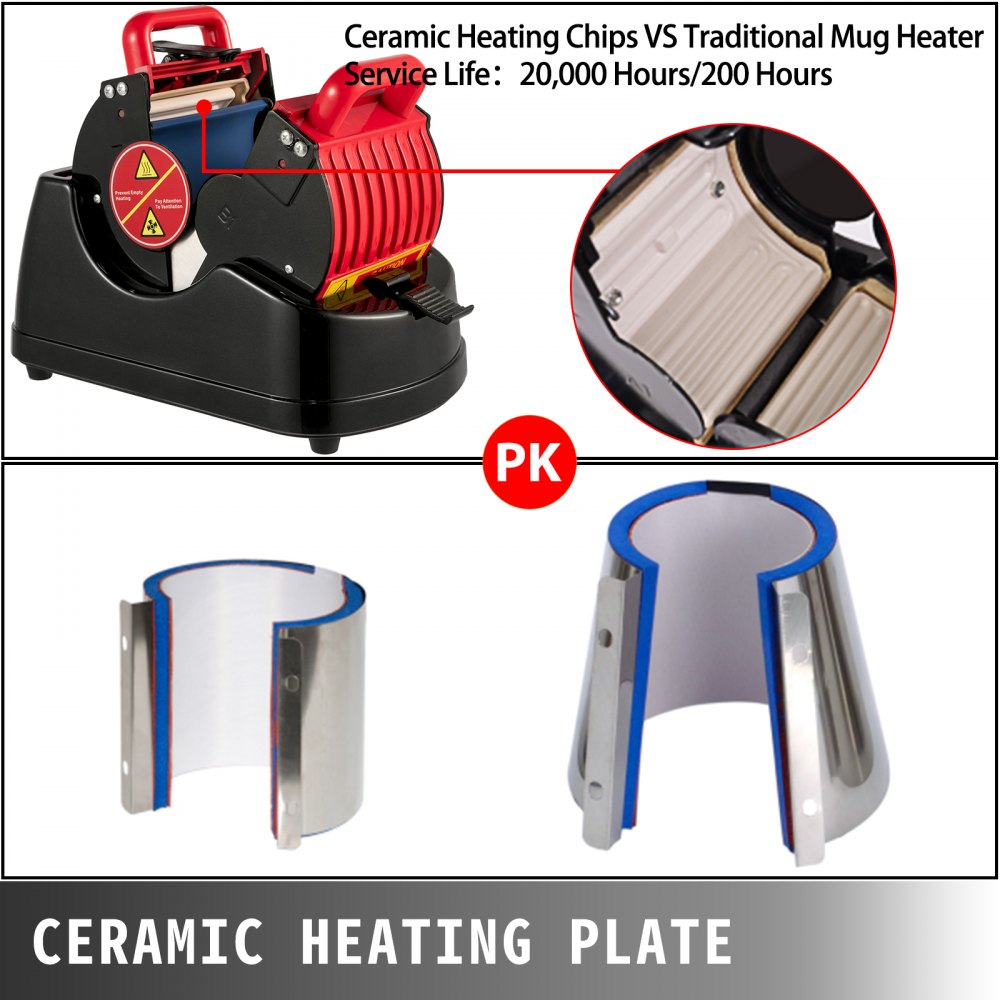 VEVOR Macchina della Pressa di Calore a Trasferimento per Tazze 600W in Rosso Pressa a Caldo della Tazza 85MM Termopressa per Stampa Tazza