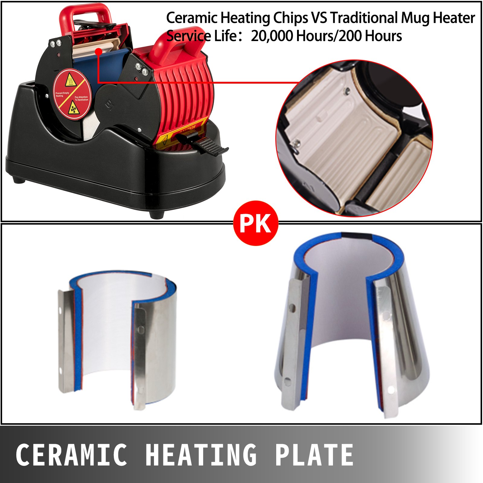 VEVOR Macchina della Pressa di Calore a Trasferimento per Tazze 600W in Rosso Pressa a Caldo della Tazza 85MM Termopressa per Stampa Tazza