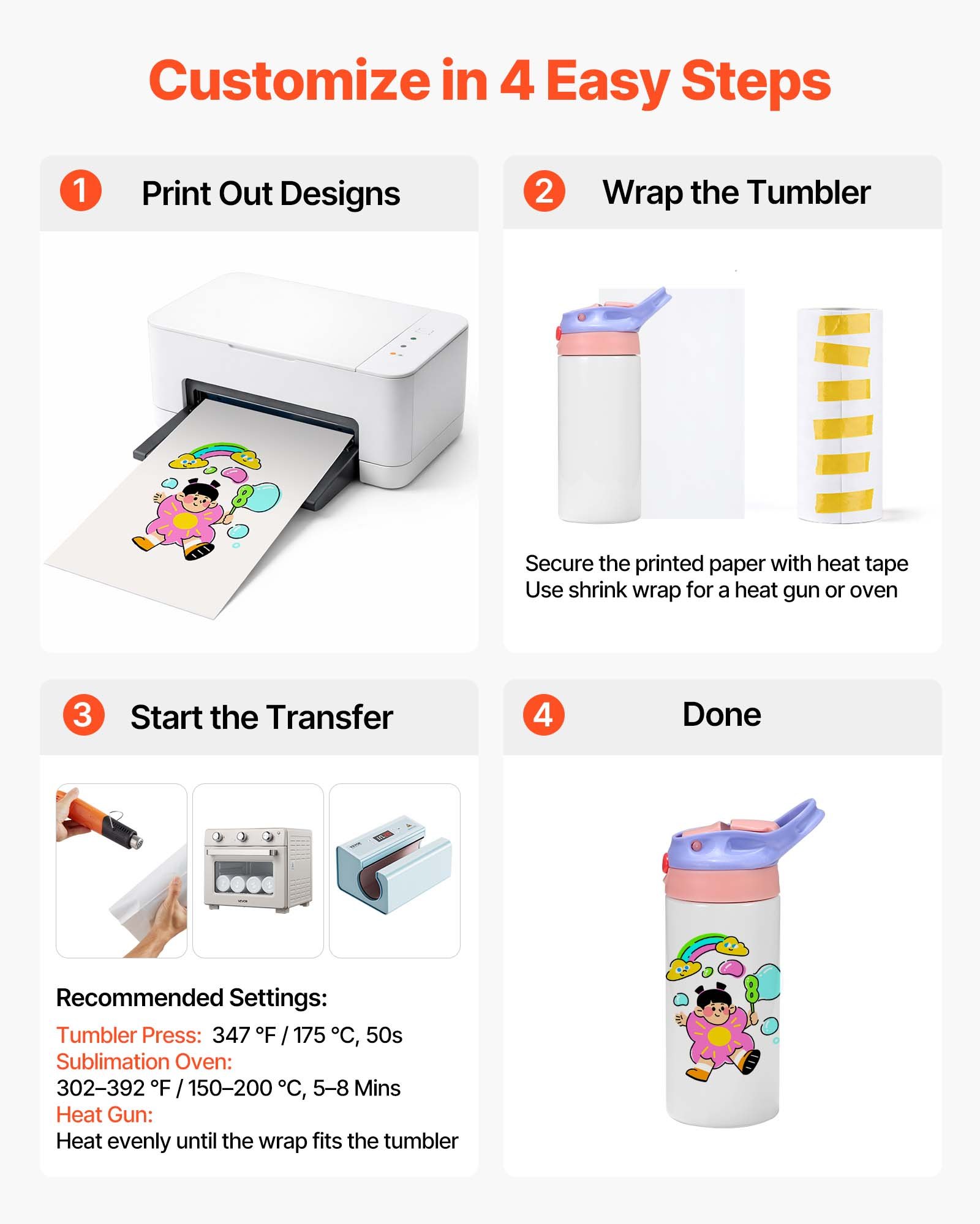 VEVOR Set di Bottiglia per Sublimazione da 12 pezzi, Capienza Singola 355 mL, Bottiglie Termici per Sublimazioni in Acciaio Inox 304 Uso Alimentare per Fai-da-te, Doppia Parete Isolata con Cannucce