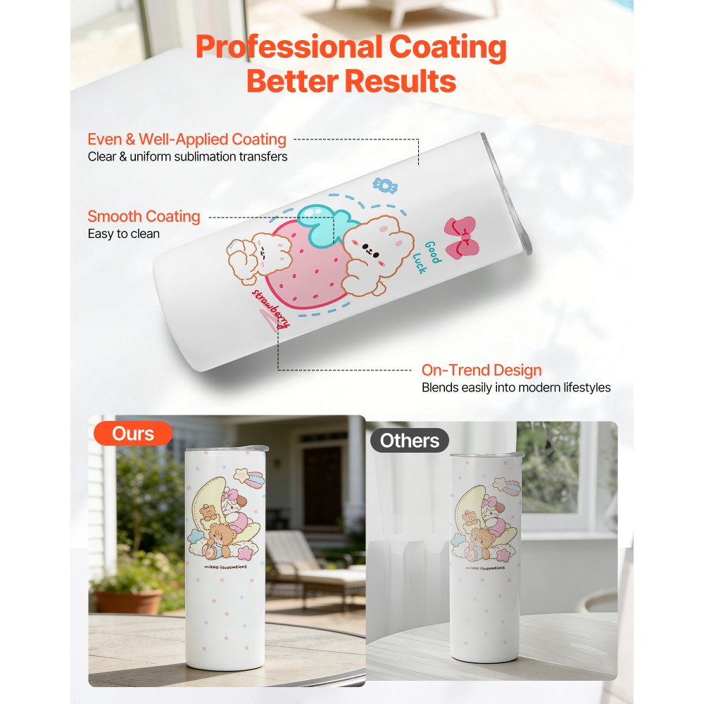 VEVOR Set di Bottiglia per Sublimazione 4 pezzi, Capienza Singola 591 mL, Bottiglie Termici per Sublimazioni in Acciaio Inox 304 Uso Alimentare per Fai-da-te, Isolamento a Doppia Parete con Cannucce