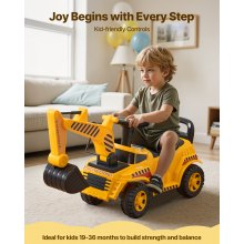 VEVOR Macchinina Cavalcabile con Volante Giocattolo Auto per Bambini, Capacità 25 kg, Macchina Cavalcabile Escavatore con Musica per Bambini per Sviluppo Muscolare ed Equilibrio