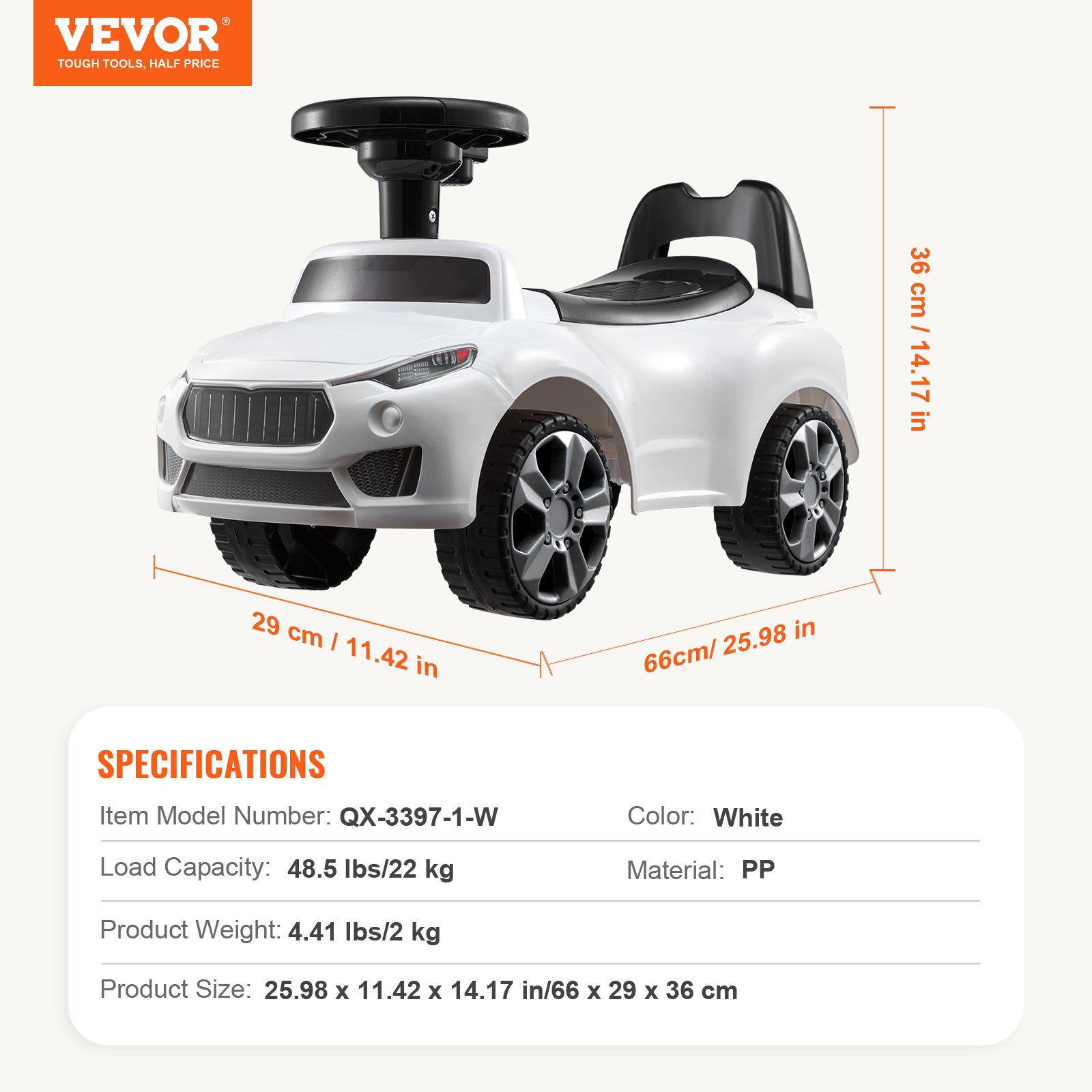 VEVOR Ride-On Car for Toddlers, Ages 1-3, Ride Racer, Ride-On Toy for Toddlers for Sitting and Standing, Classic Ride-On Car for Children with Musical Steering Wheel and Storage Under the Seat, Ride-On Toy for Boys and Girls, White