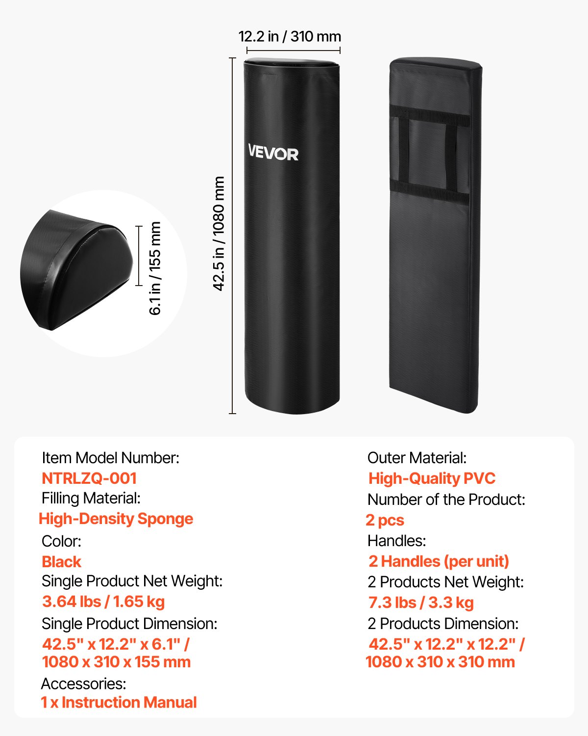 VEVOR Manichino da Placcaggio per Calcio da 1080 mm Dummie da Calcio con Maniglie, Attrezzatura per Blocco in Spugna ad Alta Densità, per Esercizi di Gioco di Gambe, Allenamento Sportivo, 2 Pezzi