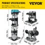 VEVOR One-Hand Wood Router Edge Router 33000 RPM, Fixed Base, Tilt Base, Plunge Base, Offset Base, 3 Collets 6.35 / 6 / 8 mm, Cutters 6 / 8 mm Included, Curved Guide, Aluminum Alloy