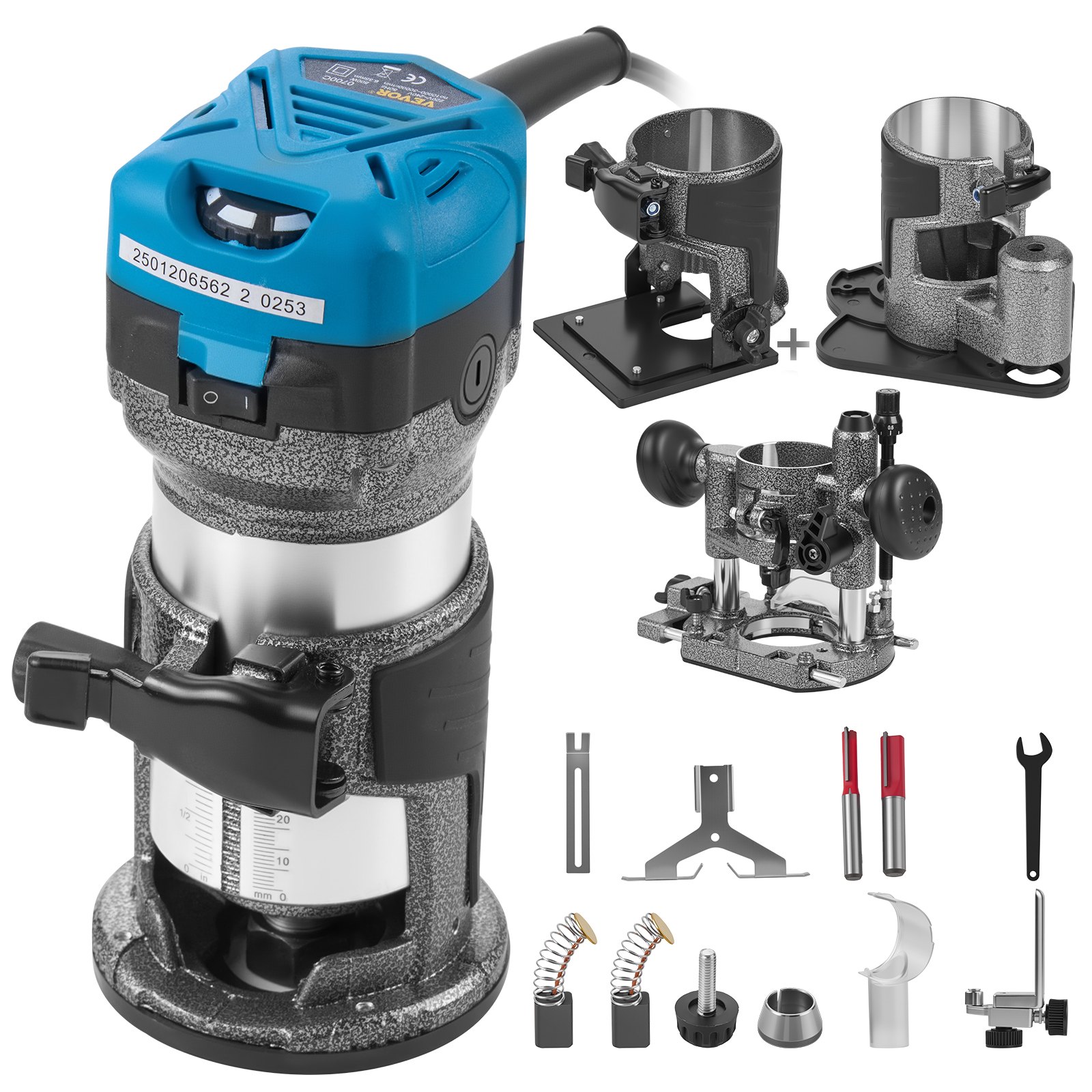 VEVOR Rifilatore Elettrico 710W Fresatrice Compatta Rifilatore per Legno 10000-30000RPM Rifilatrice per Legno Multifunzione con Base Affondamento e Base Inclinata e Base Offset