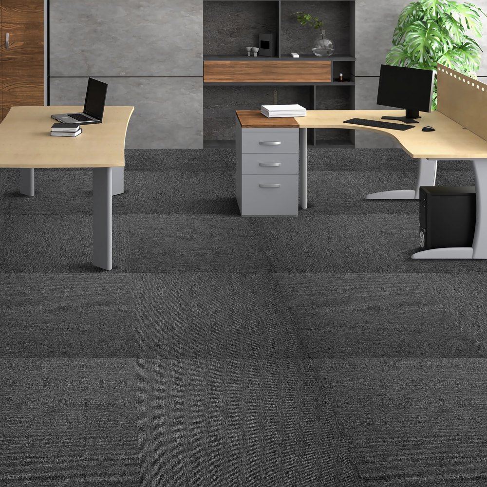 VEVOR Carpet Tiles, 500 x 500 x 5 mm, Carpet with Attached Padding, Soft Padded Carpet Tiles, Easy DIY Installation for Bedrooms and Living Rooms (20 Pieces, Dark Grey)