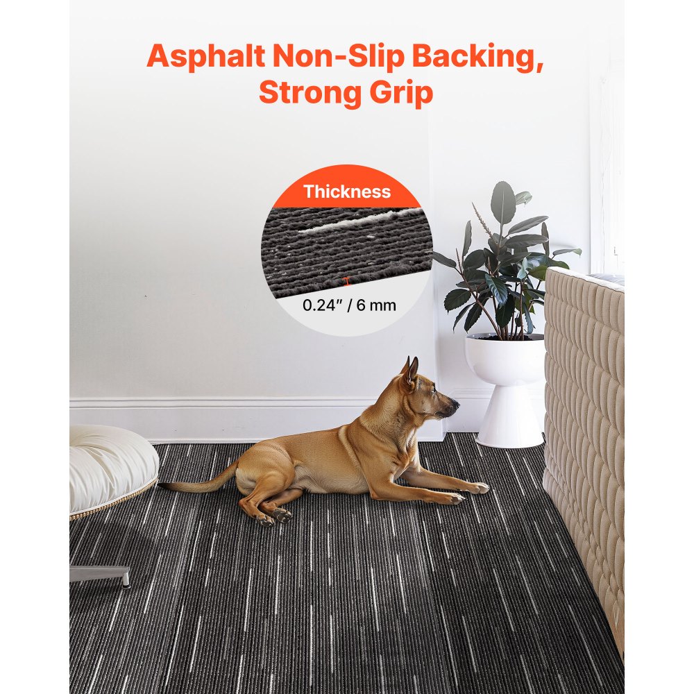 VEVOR Piastrelle per Moquette, 610x610 mm 24 Pezzi, Tappeto Quadrato Modulare, Pavimento Morbido Imbottito per Copertura Senza Cuciture 8,9㎡, per Soggiorno Camera da Letto Ufficio Interno, Grigio