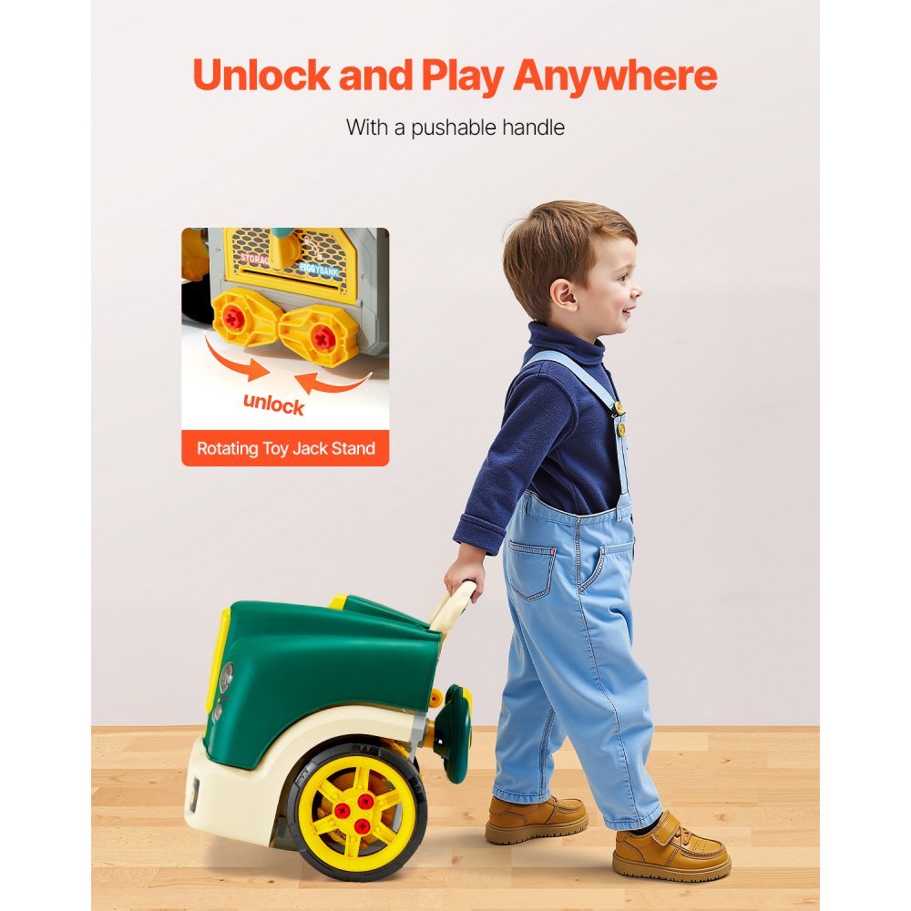 VEVOR Giocattolo Motore, 60 Pezzi, Set Riparazione Auto Meccanico per Bambini con Parti Rimovibili, Luci e Suoni, Volante e Clacson, Set Officina Meccanico per Bambini dai 3 Anni in su, Verde